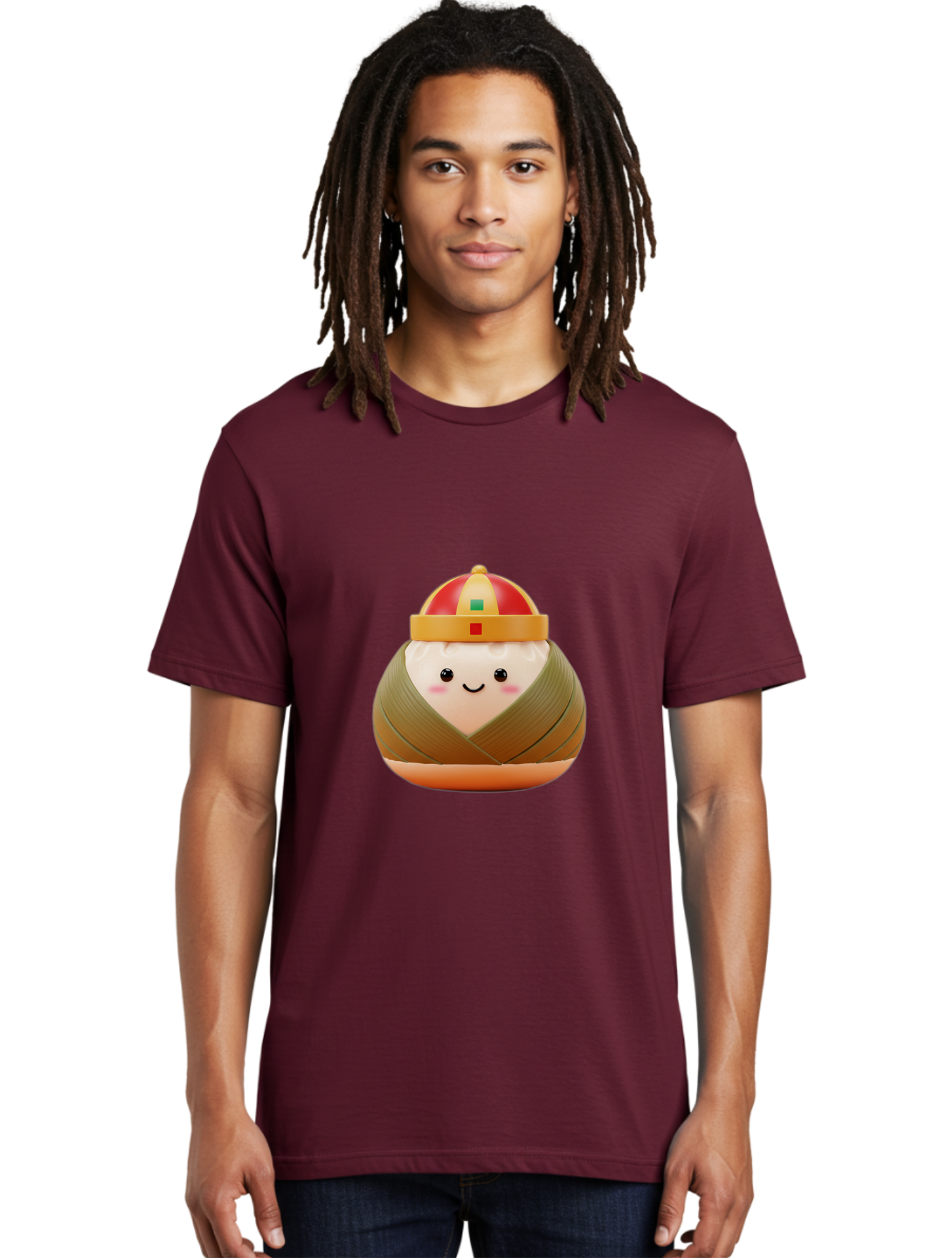 Chinese-Dumpling Men'S Graphic Tee, 100% Cotton, Comfortable Casual Summer Wear, Machine Washable, Kawaii Sushi, Cartoon Food, Adorable Mascot, Japanese Cuisine, Smiling Face, Cute Character, Digital Illustration, Kawaii Culture, Manga Style, Baa293