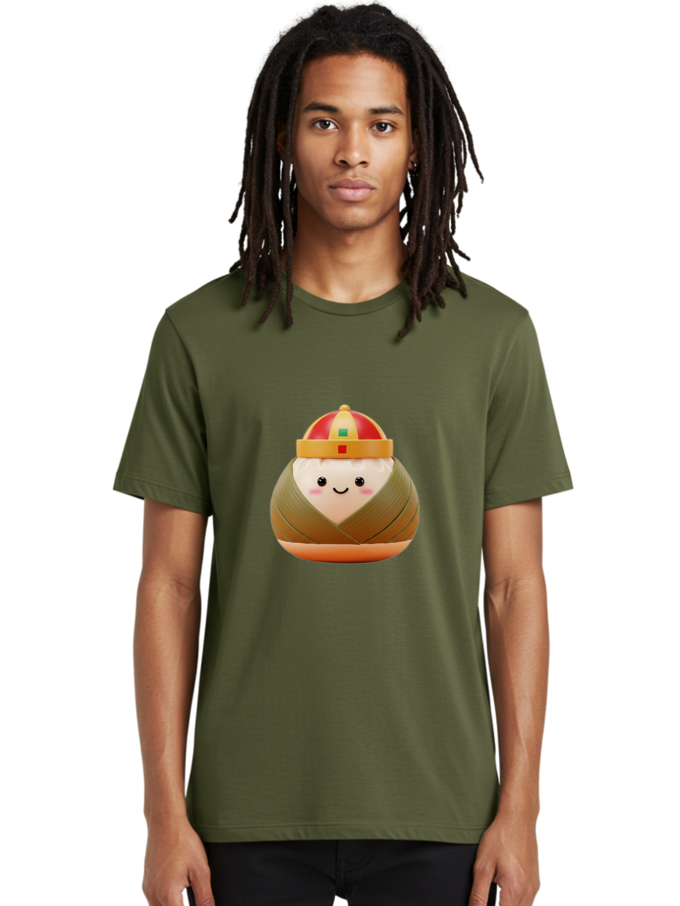 Chinese-Dumpling Men'S Graphic Tee, 100% Cotton, Comfortable Casual Summer Wear, Machine Washable, Kawaii Sushi, Cartoon Food, Adorable Mascot, Japanese Cuisine, Smiling Face, Cute Character, Digital Illustration, Kawaii Culture, Manga Style, Baa293