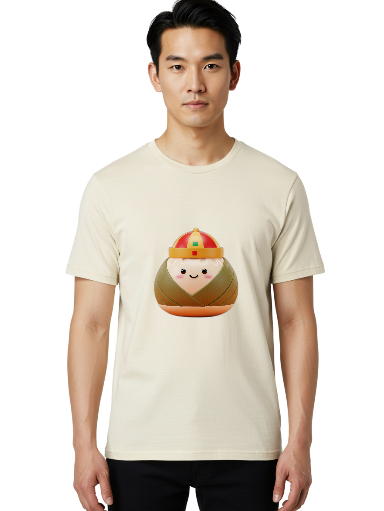 Chinese-Dumpling Men'S Graphic Tee, 100% Cotton, Comfortable Casual Summer Wear, Machine Washable, Kawaii Sushi, Cartoon Food, Adorable Mascot, Japanese Cuisine, Smiling Face, Cute Character, Digital Illustration, Kawaii Culture, Manga Style, Baa293