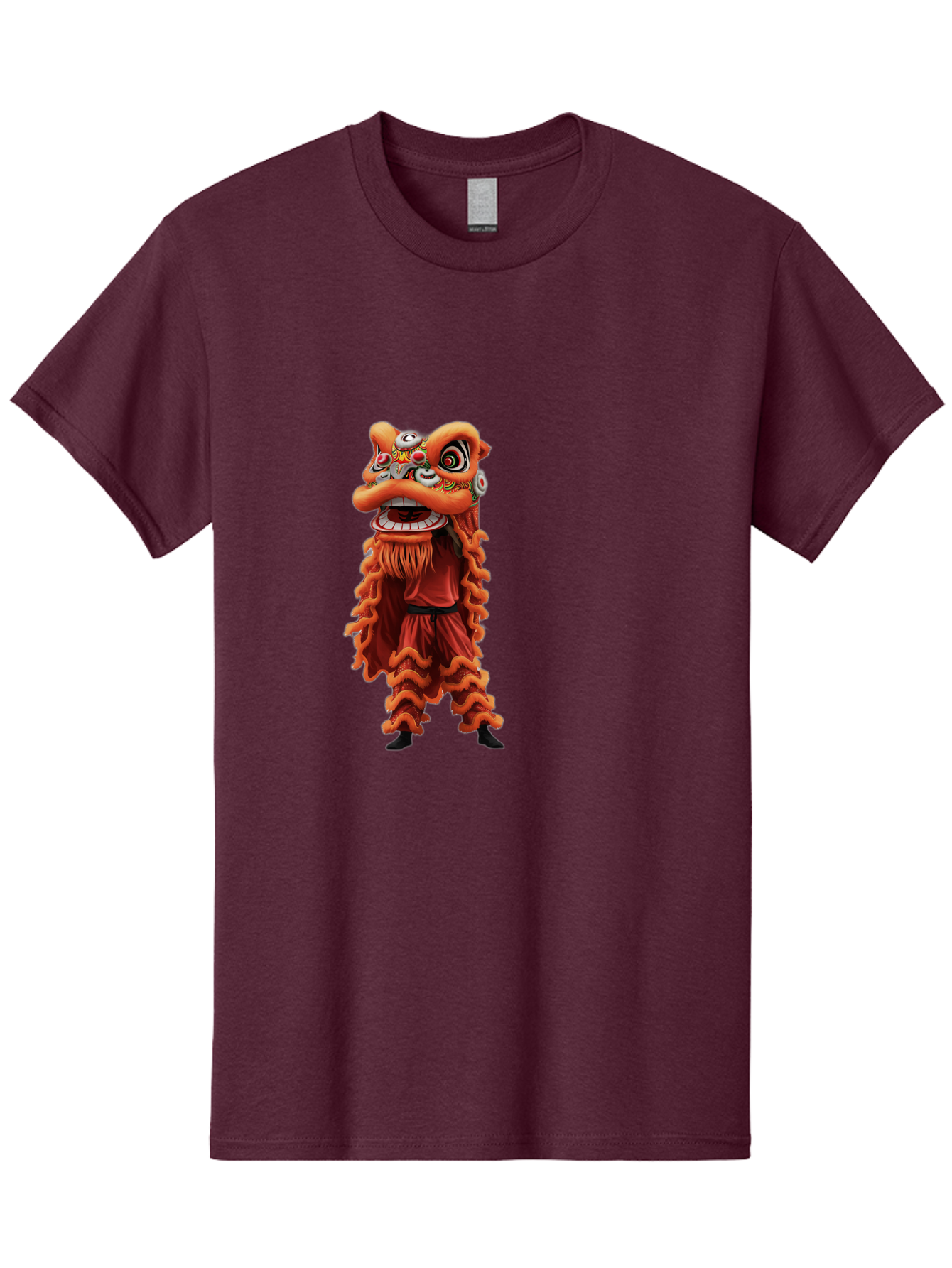 Chinese-Lion-Dance-Costume Men'S Graphic Tee, 100% Cotton, Comfortable Casual Summer Wear, Machine Washable, Chinese Lion Dance, Traditional Costume, Cultural Heritage, Mythical Creature, Vibrant Colors, Lively Performance, Intricate Design, Baa294