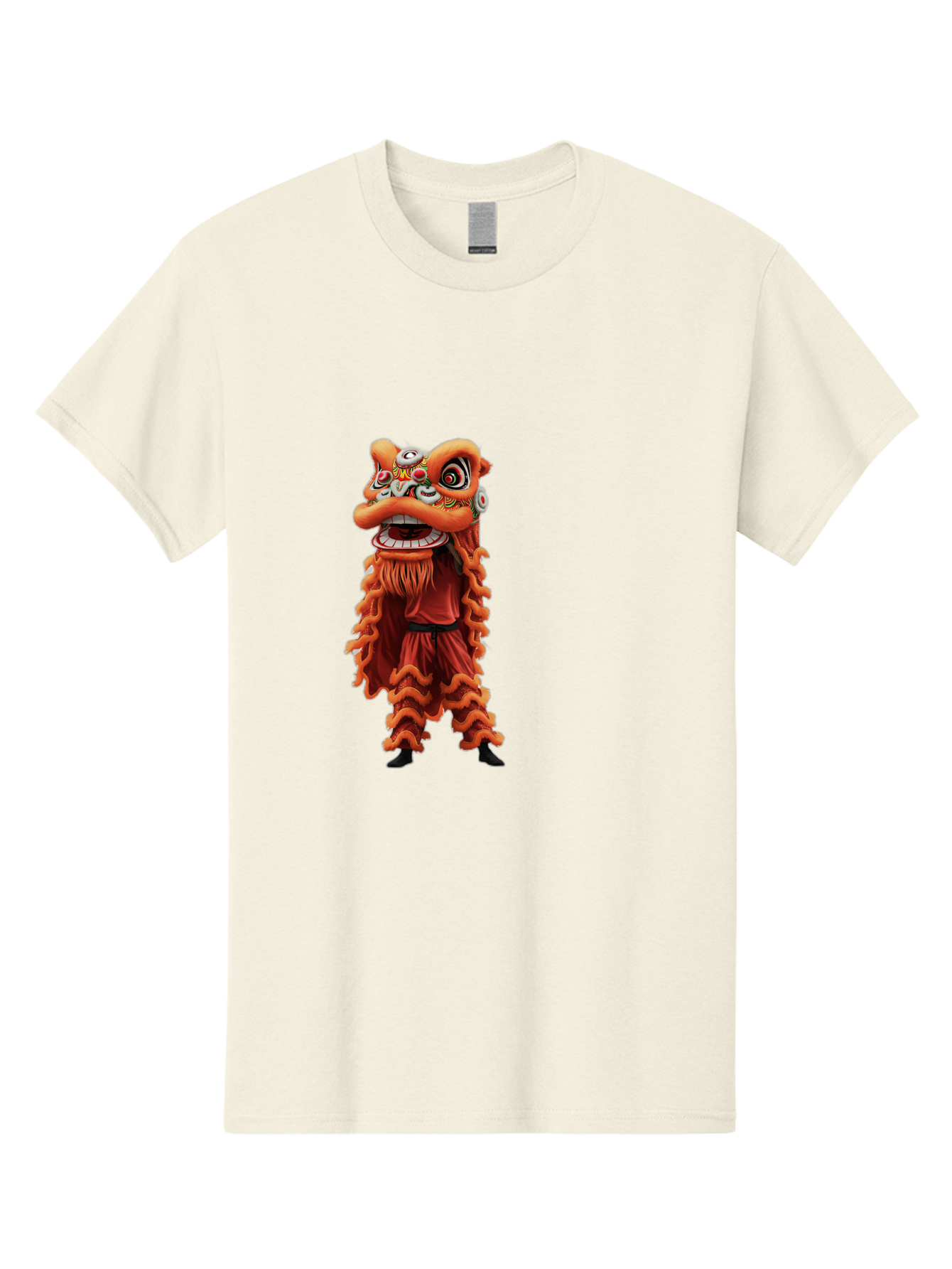 Chinese-Lion-Dance-Costume Men'S Graphic Tee, 100% Cotton, Comfortable Casual Summer Wear, Machine Washable, Chinese Lion Dance, Traditional Costume, Cultural Heritage, Mythical Creature, Vibrant Colors, Lively Performance, Intricate Design, Baa294