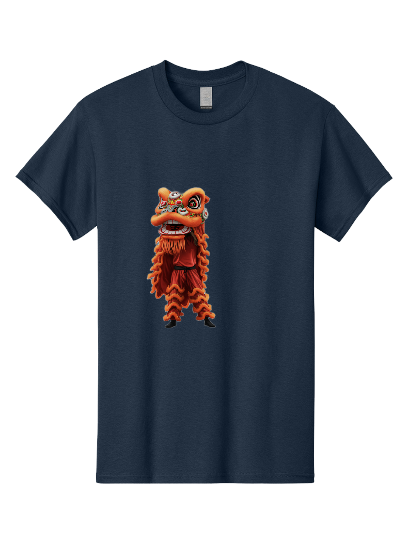 Chinese-Lion-Dance-Costume Men'S Graphic Tee, 100% Cotton, Comfortable Casual Summer Wear, Machine Washable, Chinese Lion Dance, Traditional Costume, Cultural Heritage, Mythical Creature, Vibrant Colors, Lively Performance, Intricate Design, Baa294