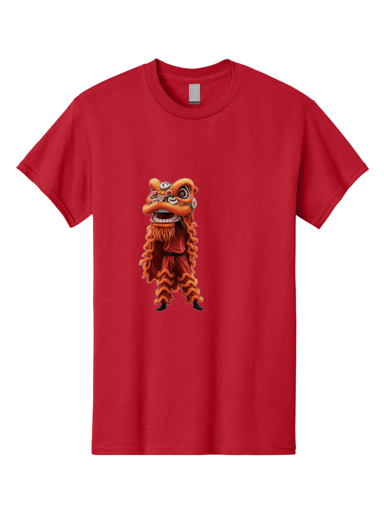 Chinese-Lion-Dance-Costume Men'S Graphic Tee, 100% Cotton, Comfortable Casual Summer Wear, Machine Washable, Chinese Lion Dance, Traditional Costume, Cultural Heritage, Mythical Creature, Vibrant Colors, Lively Performance, Intricate Design, Baa294