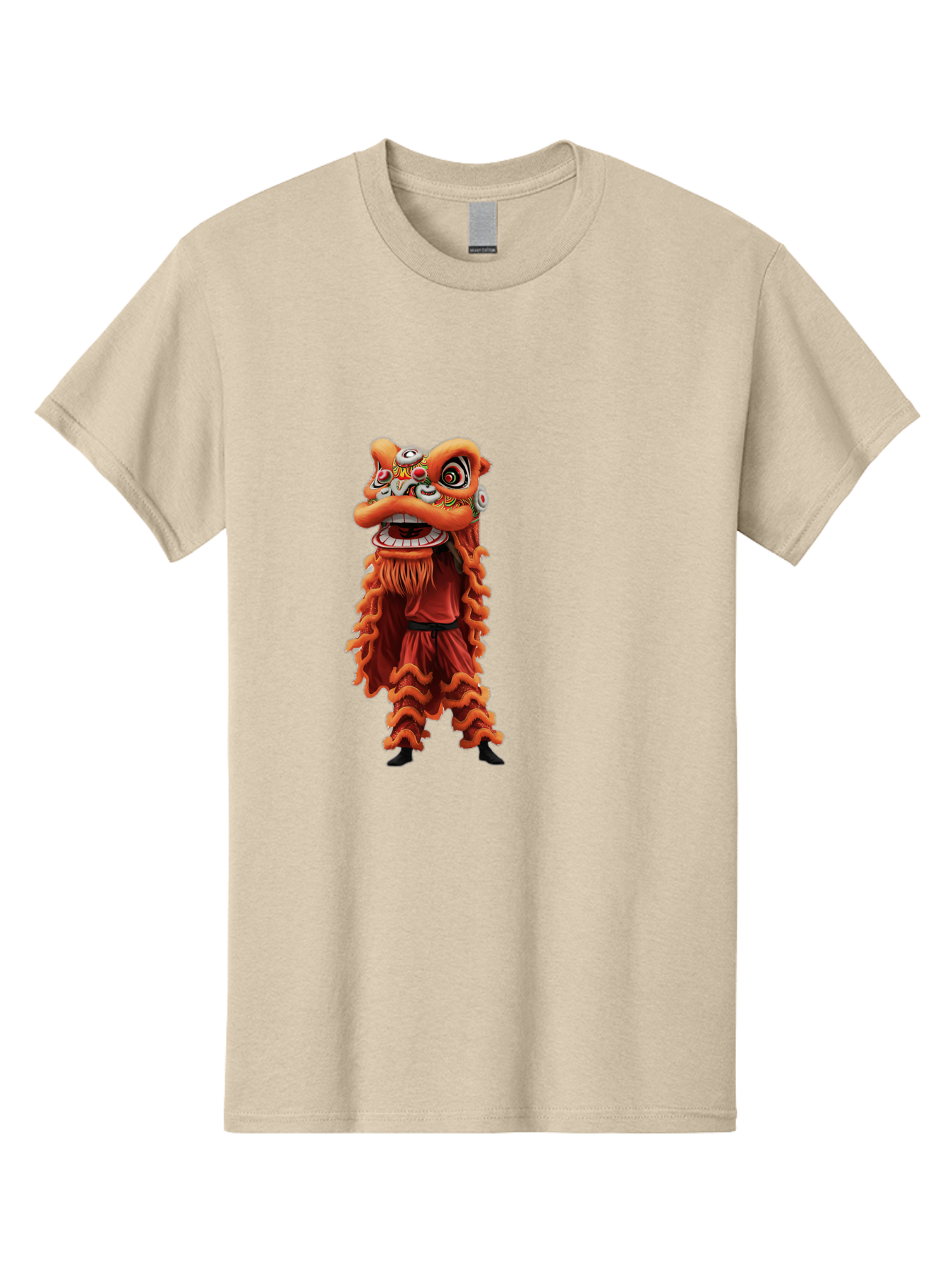Chinese-Lion-Dance-Costume Men'S Graphic Tee, 100% Cotton, Comfortable Casual Summer Wear, Machine Washable, Chinese Lion Dance, Traditional Costume, Cultural Heritage, Mythical Creature, Vibrant Colors, Lively Performance, Intricate Design, Baa294