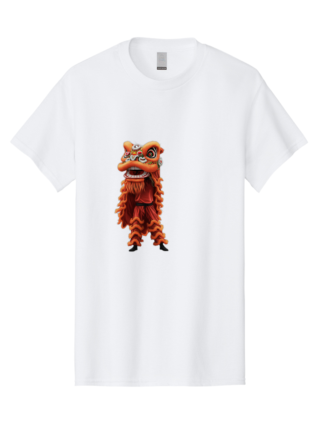 Chinese-Lion-Dance-Costume Men'S Graphic Tee, 100% Cotton, Comfortable Casual Summer Wear, Machine Washable, Chinese Lion Dance, Traditional Costume, Cultural Heritage, Mythical Creature, Vibrant Colors, Lively Performance, Intricate Design, Baa294