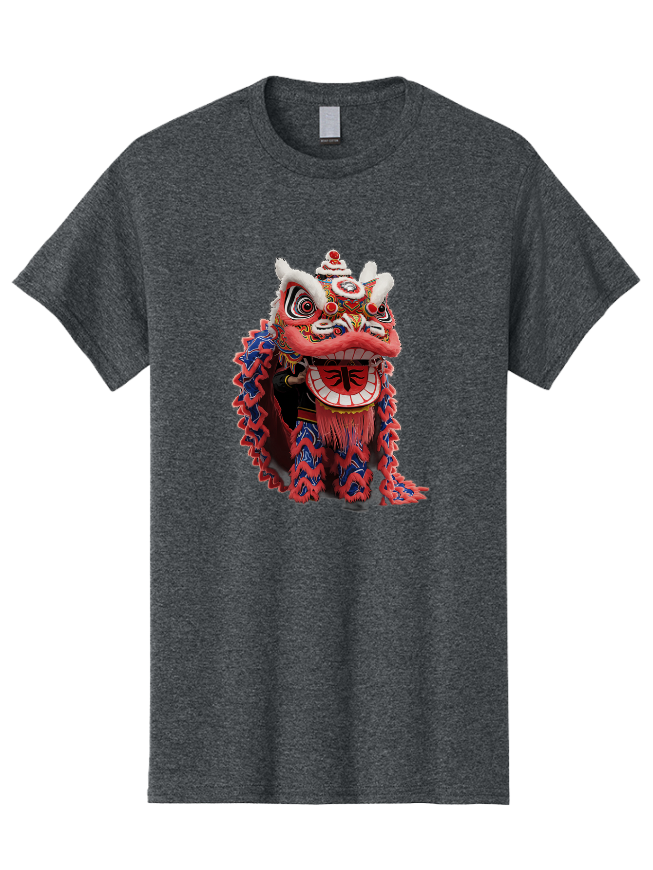 Chinese-Lion-Dance-Head Men'S Graphic Tee, 100% Cotton, Comfortable Casual Summer Wear, Machine Washable, Lion Dance Costume, Traditional Chinese Lion, Cultural Heritage, Festive Celebrations, Vibrant Colors, Intricate Designs, Baa295