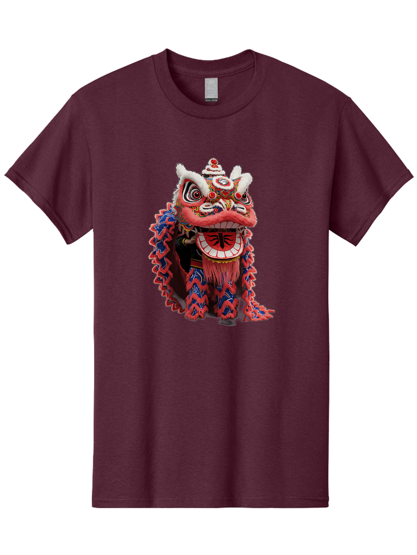 Chinese-Lion-Dance-Head Men'S Graphic Tee, 100% Cotton, Comfortable Casual Summer Wear, Machine Washable, Lion Dance Costume, Traditional Chinese Lion, Cultural Heritage, Festive Celebrations, Vibrant Colors, Intricate Designs, Baa295