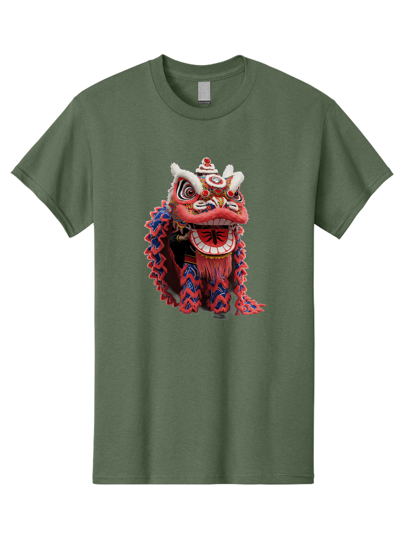 Chinese-Lion-Dance-Head Men'S Graphic Tee, 100% Cotton, Comfortable Casual Summer Wear, Machine Washable, Lion Dance Costume, Traditional Chinese Lion, Cultural Heritage, Festive Celebrations, Vibrant Colors, Intricate Designs, Baa295