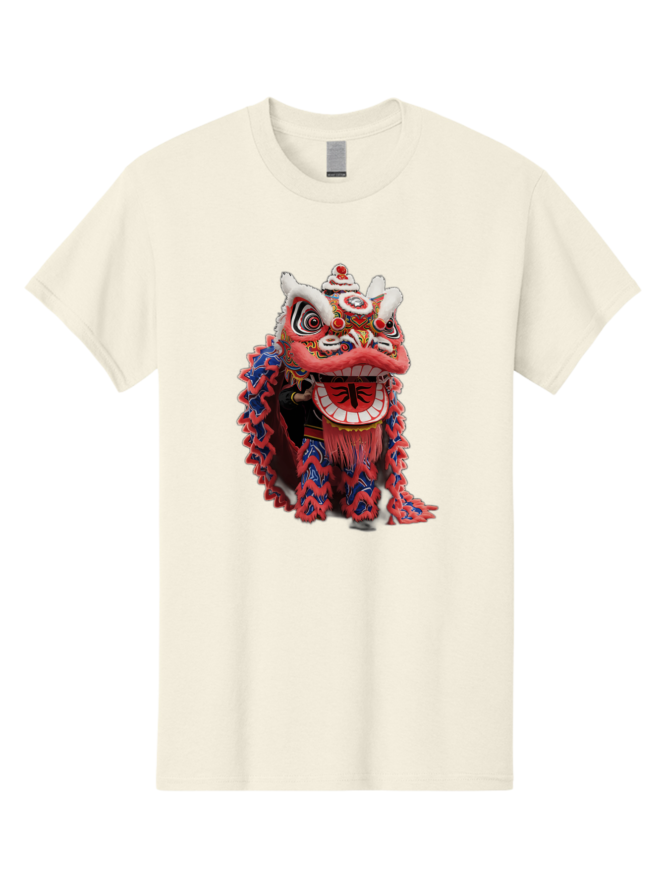 Chinese-Lion-Dance-Head Men'S Graphic Tee, 100% Cotton, Comfortable Casual Summer Wear, Machine Washable, Lion Dance Costume, Traditional Chinese Lion, Cultural Heritage, Festive Celebrations, Vibrant Colors, Intricate Designs, Baa295