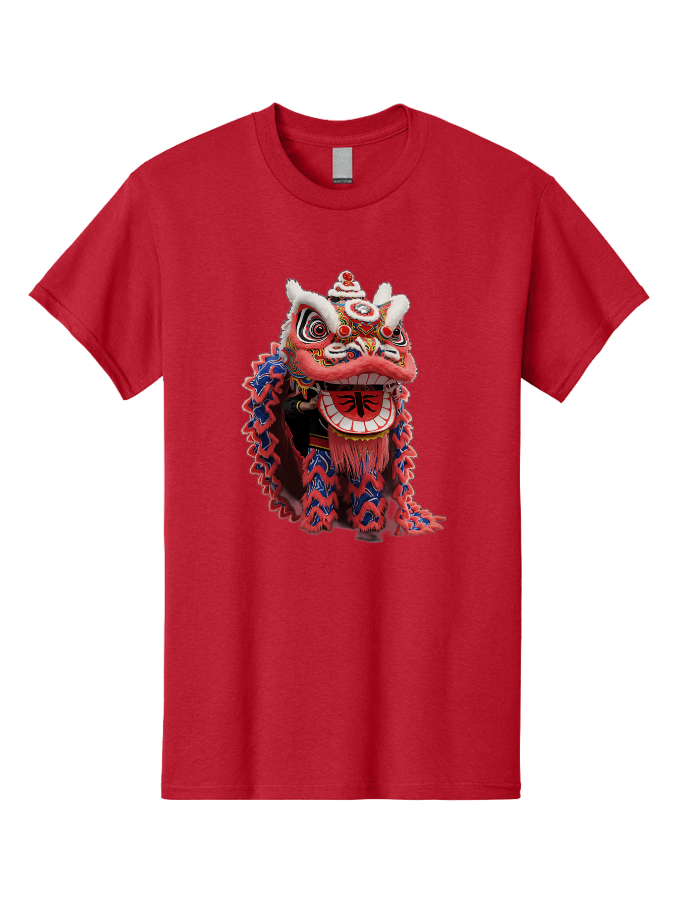 Chinese-Lion-Dance-Head Men'S Graphic Tee, 100% Cotton, Comfortable Casual Summer Wear, Machine Washable, Lion Dance Costume, Traditional Chinese Lion, Cultural Heritage, Festive Celebrations, Vibrant Colors, Intricate Designs, Baa295