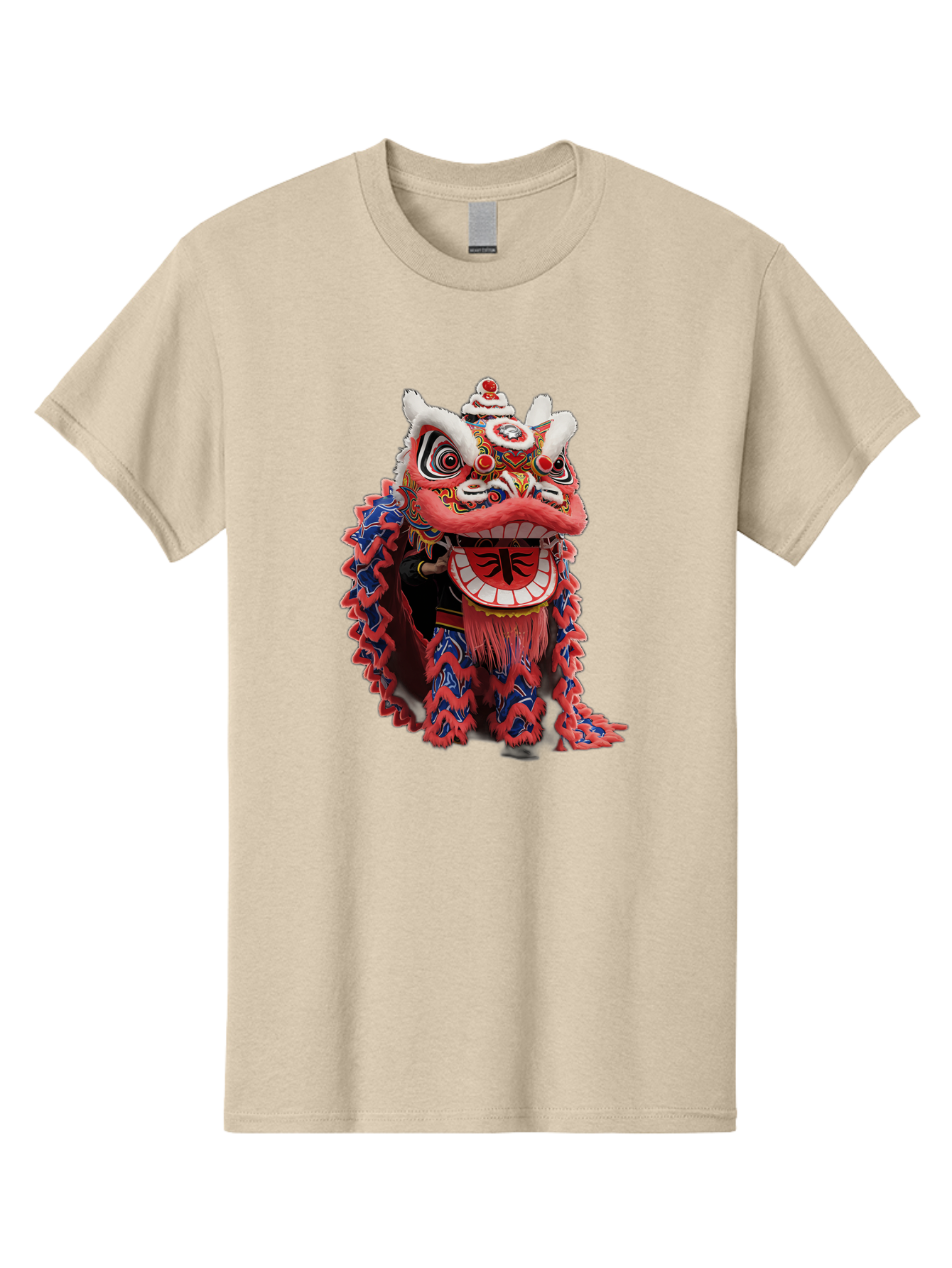 Chinese-Lion-Dance-Head Men'S Graphic Tee, 100% Cotton, Comfortable Casual Summer Wear, Machine Washable, Lion Dance Costume, Traditional Chinese Lion, Cultural Heritage, Festive Celebrations, Vibrant Colors, Intricate Designs, Baa295