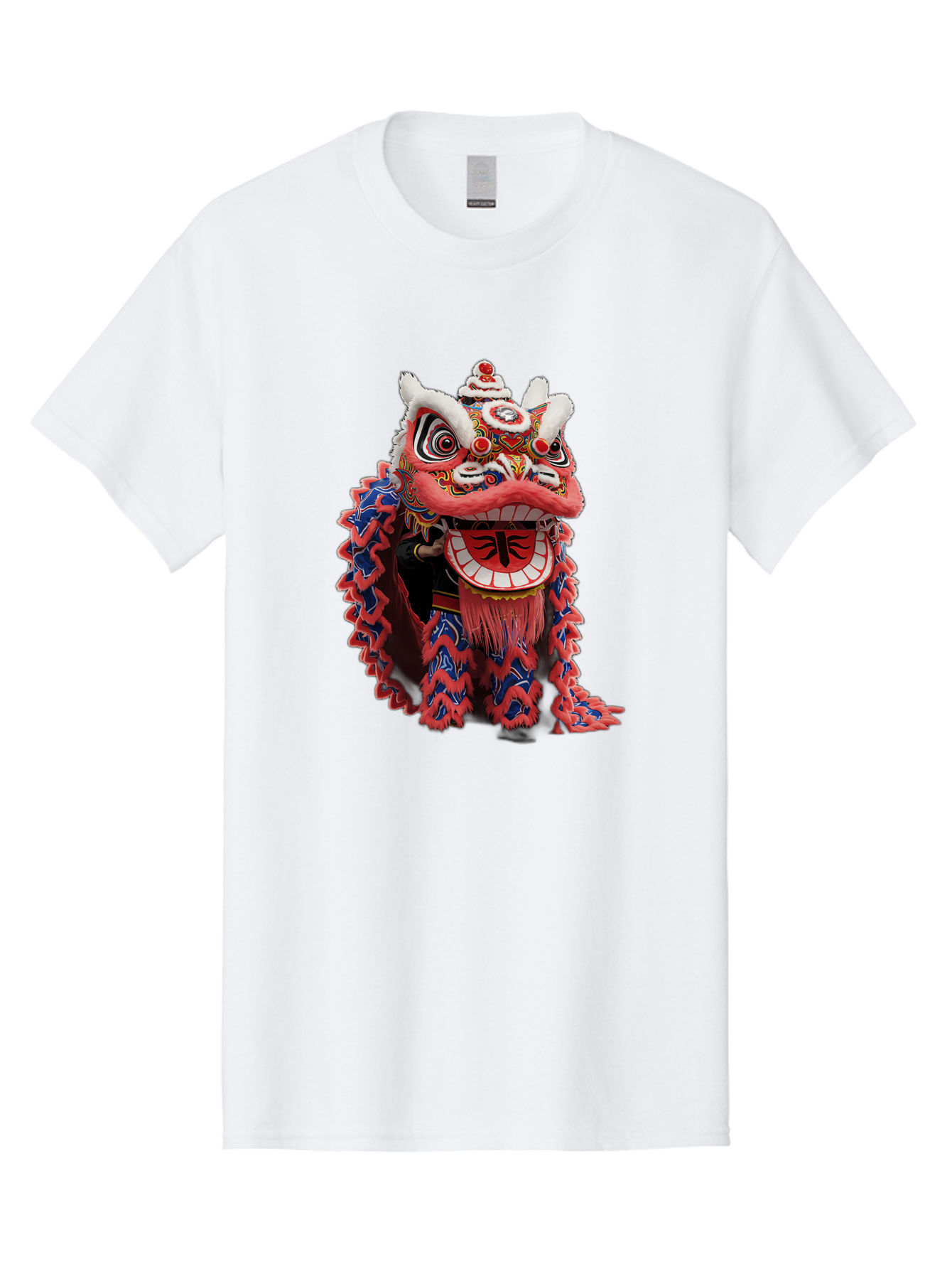 Chinese-Lion-Dance-Head Men'S Graphic Tee, 100% Cotton, Comfortable Casual Summer Wear, Machine Washable, Lion Dance Costume, Traditional Chinese Lion, Cultural Heritage, Festive Celebrations, Vibrant Colors, Intricate Designs, Baa295