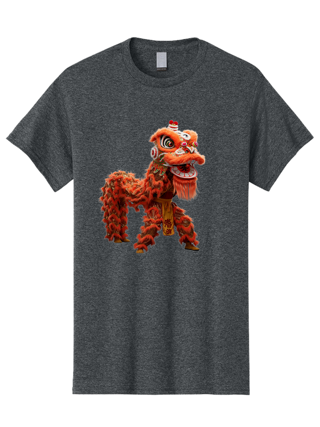 Chinese-Lion-Dance Men'S Graphic Tee, 100% Cotton, Comfortable Casual Summer Wear, Machine Washable, Lion Dance Costume, Traditional Chinese Dance, Cultural Heritage, Vibrant Orange, Festive Atmosphere, Intricate Designs, Mythical Creature, Baa296