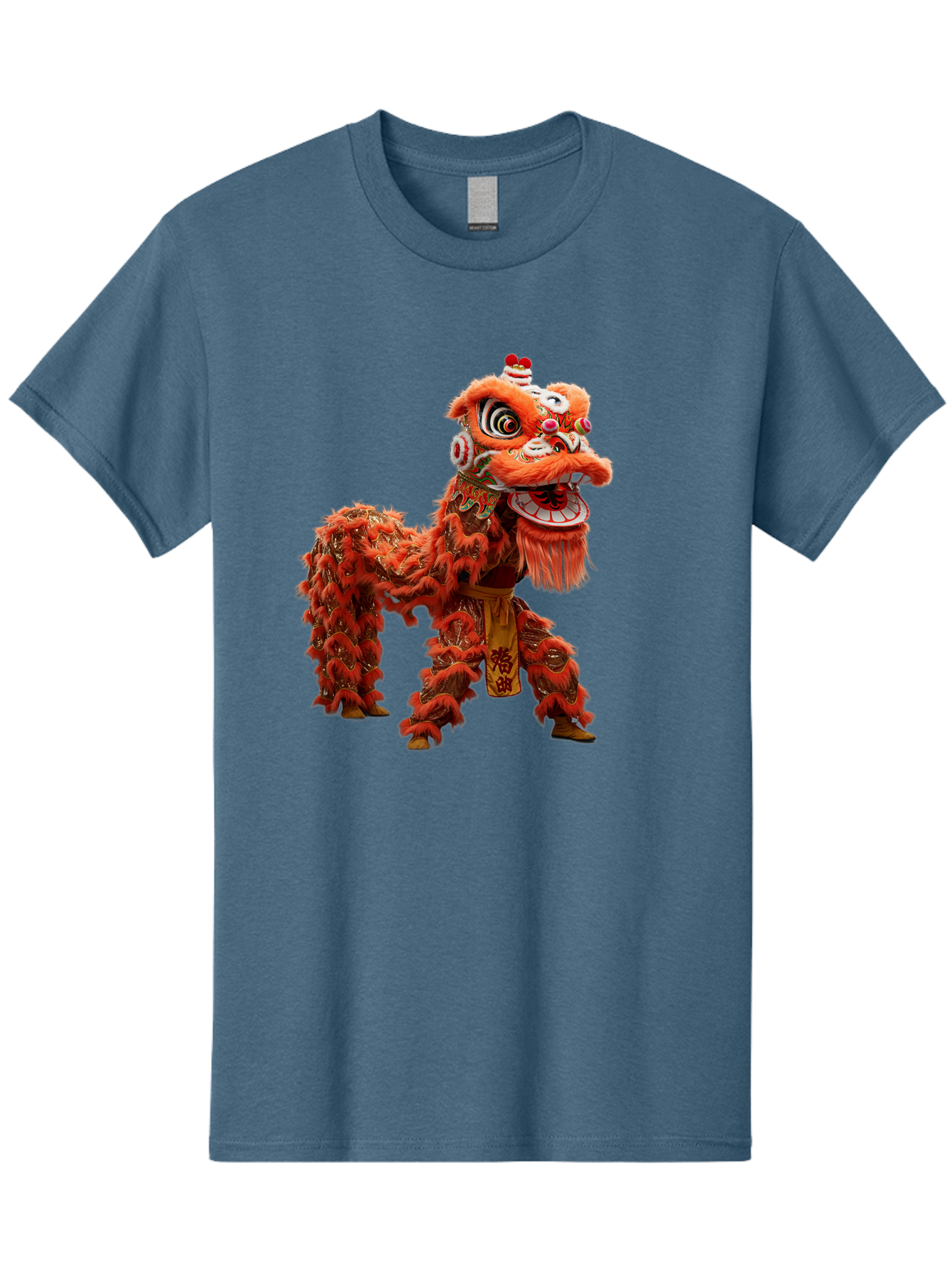 Chinese-Lion-Dance Men'S Graphic Tee, 100% Cotton, Comfortable Casual Summer Wear, Machine Washable, Lion Dance Costume, Traditional Chinese Dance, Cultural Heritage, Vibrant Orange, Festive Atmosphere, Intricate Designs, Mythical Creature, Baa296