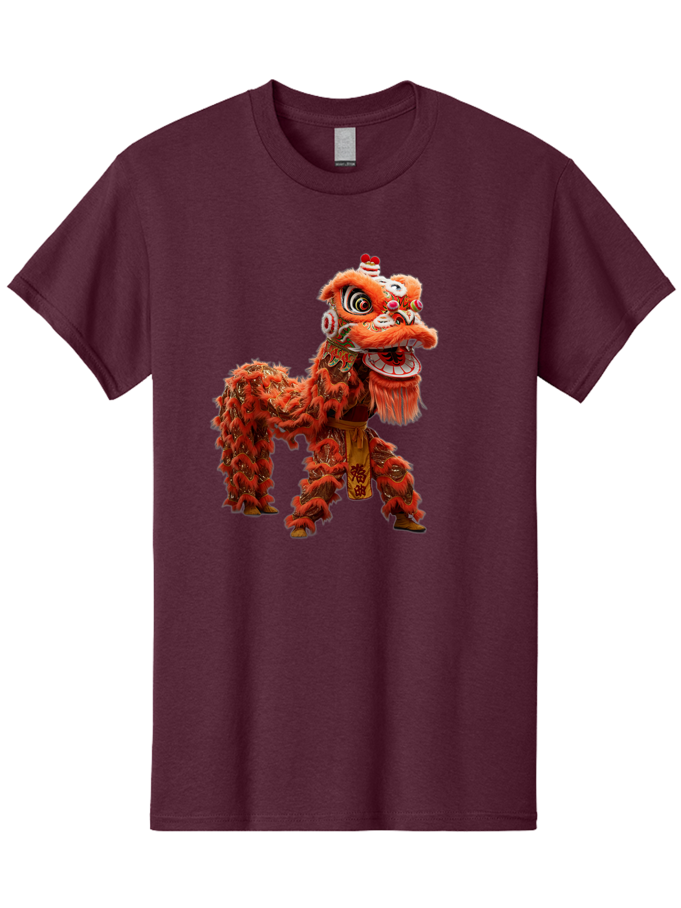 Chinese-Lion-Dance Men'S Graphic Tee, 100% Cotton, Comfortable Casual Summer Wear, Machine Washable, Lion Dance Costume, Traditional Chinese Dance, Cultural Heritage, Vibrant Orange, Festive Atmosphere, Intricate Designs, Mythical Creature, Baa296