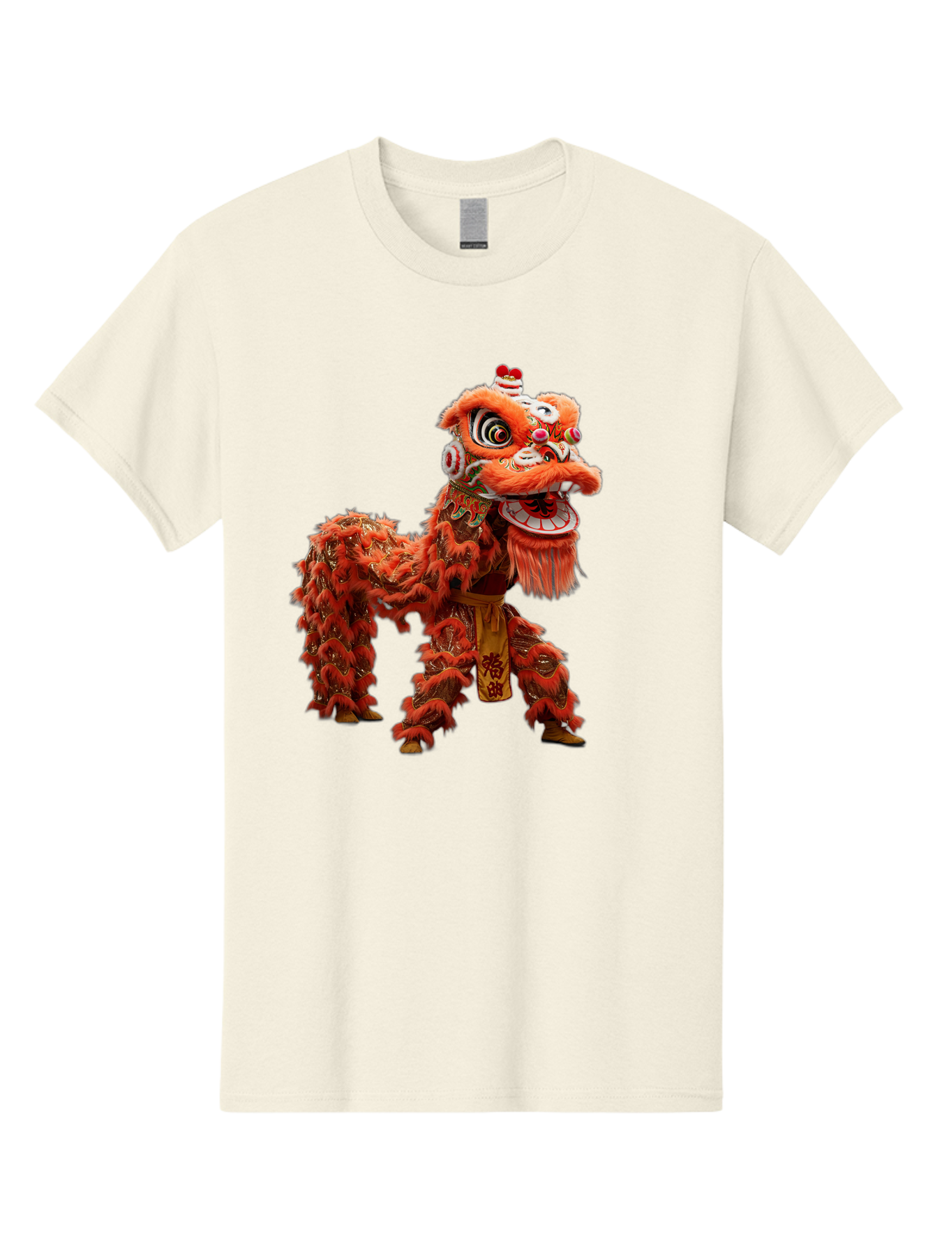 Chinese-Lion-Dance Men'S Graphic Tee, 100% Cotton, Comfortable Casual Summer Wear, Machine Washable, Lion Dance Costume, Traditional Chinese Dance, Cultural Heritage, Vibrant Orange, Festive Atmosphere, Intricate Designs, Mythical Creature, Baa296