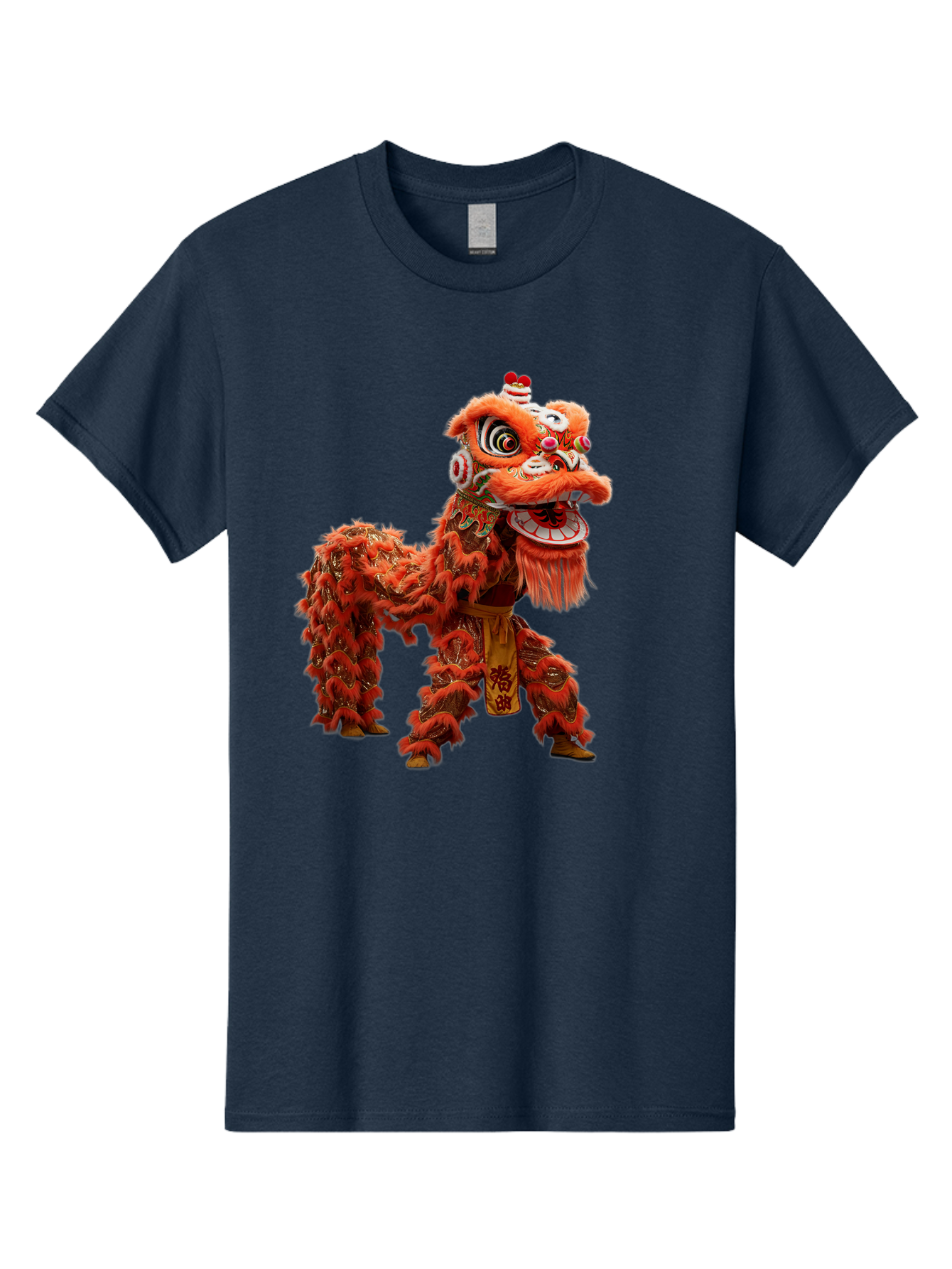Chinese-Lion-Dance Men'S Graphic Tee, 100% Cotton, Comfortable Casual Summer Wear, Machine Washable, Lion Dance Costume, Traditional Chinese Dance, Cultural Heritage, Vibrant Orange, Festive Atmosphere, Intricate Designs, Mythical Creature, Baa296