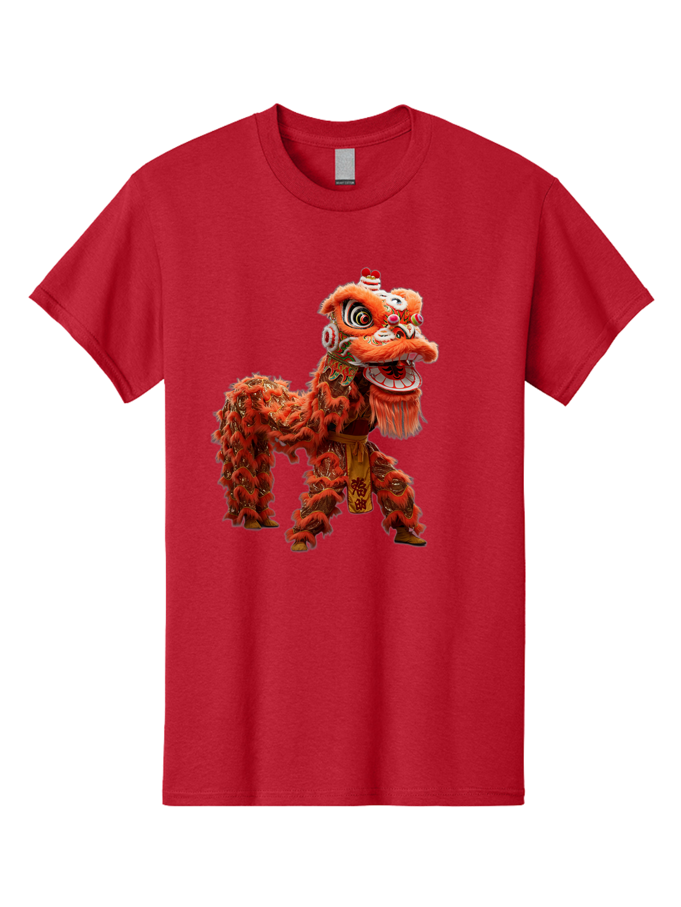 Chinese-Lion-Dance Men'S Graphic Tee, 100% Cotton, Comfortable Casual Summer Wear, Machine Washable, Lion Dance Costume, Traditional Chinese Dance, Cultural Heritage, Vibrant Orange, Festive Atmosphere, Intricate Designs, Mythical Creature, Baa296