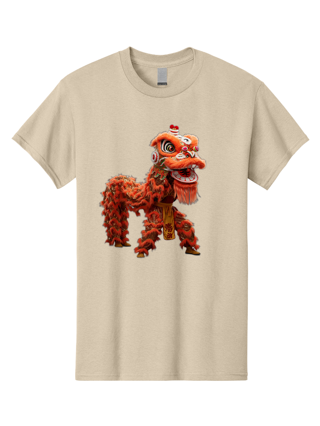 Chinese-Lion-Dance Men'S Graphic Tee, 100% Cotton, Comfortable Casual Summer Wear, Machine Washable, Lion Dance Costume, Traditional Chinese Dance, Cultural Heritage, Vibrant Orange, Festive Atmosphere, Intricate Designs, Mythical Creature, Baa296
