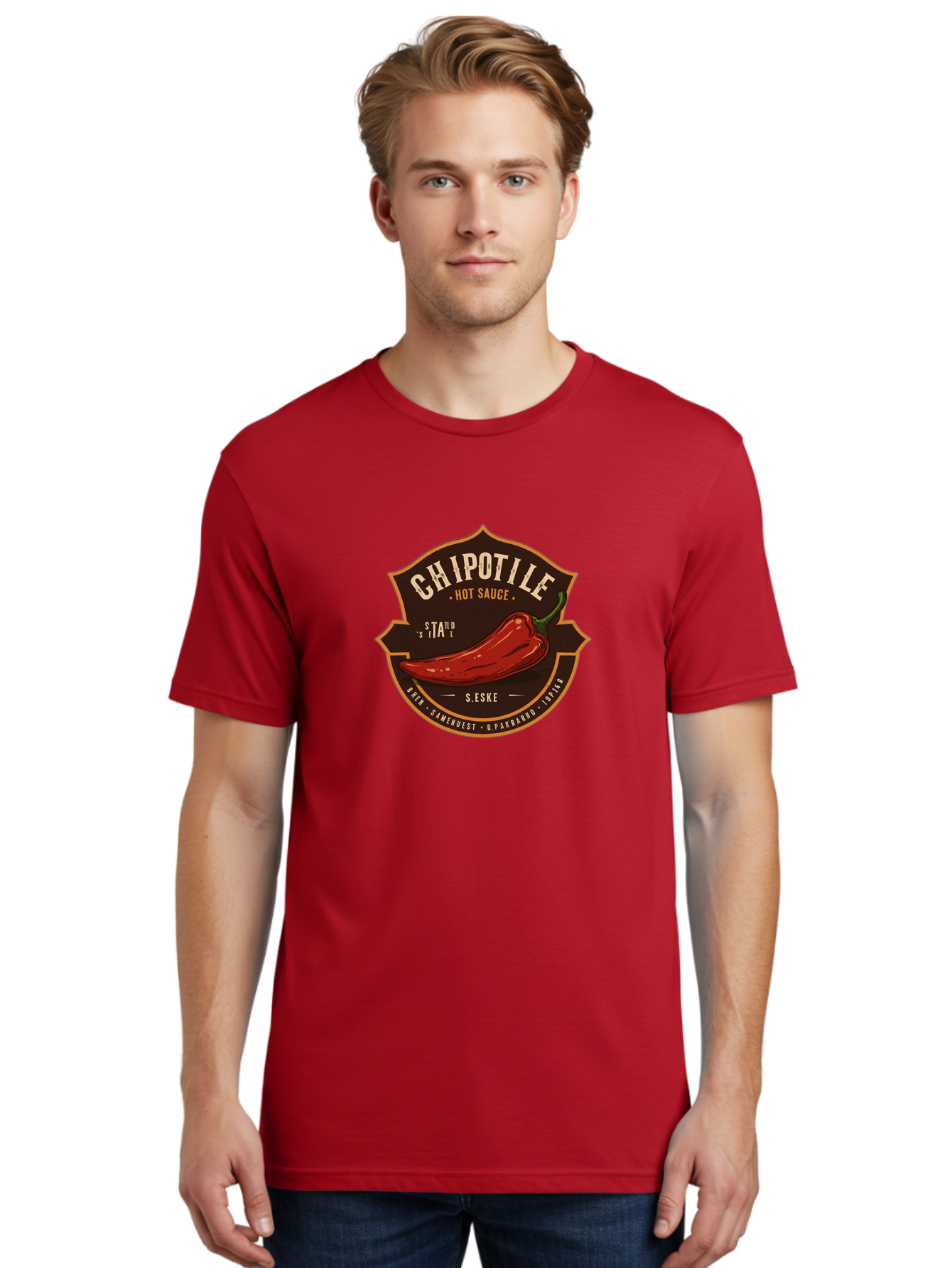 Chipotle-Hot-Sauce Men'S Graphic Tee, 100% Cotton, Comfortable Casual Summer Wear, Machine Washable, Chipotle Pepper, Hot Sauce, Spicy Food, Red Pepper, Condiment, Gourmet Sauce, Savory Flavor, Smoky Heat, Fiery Taste, Spicy Condiment Baa297
