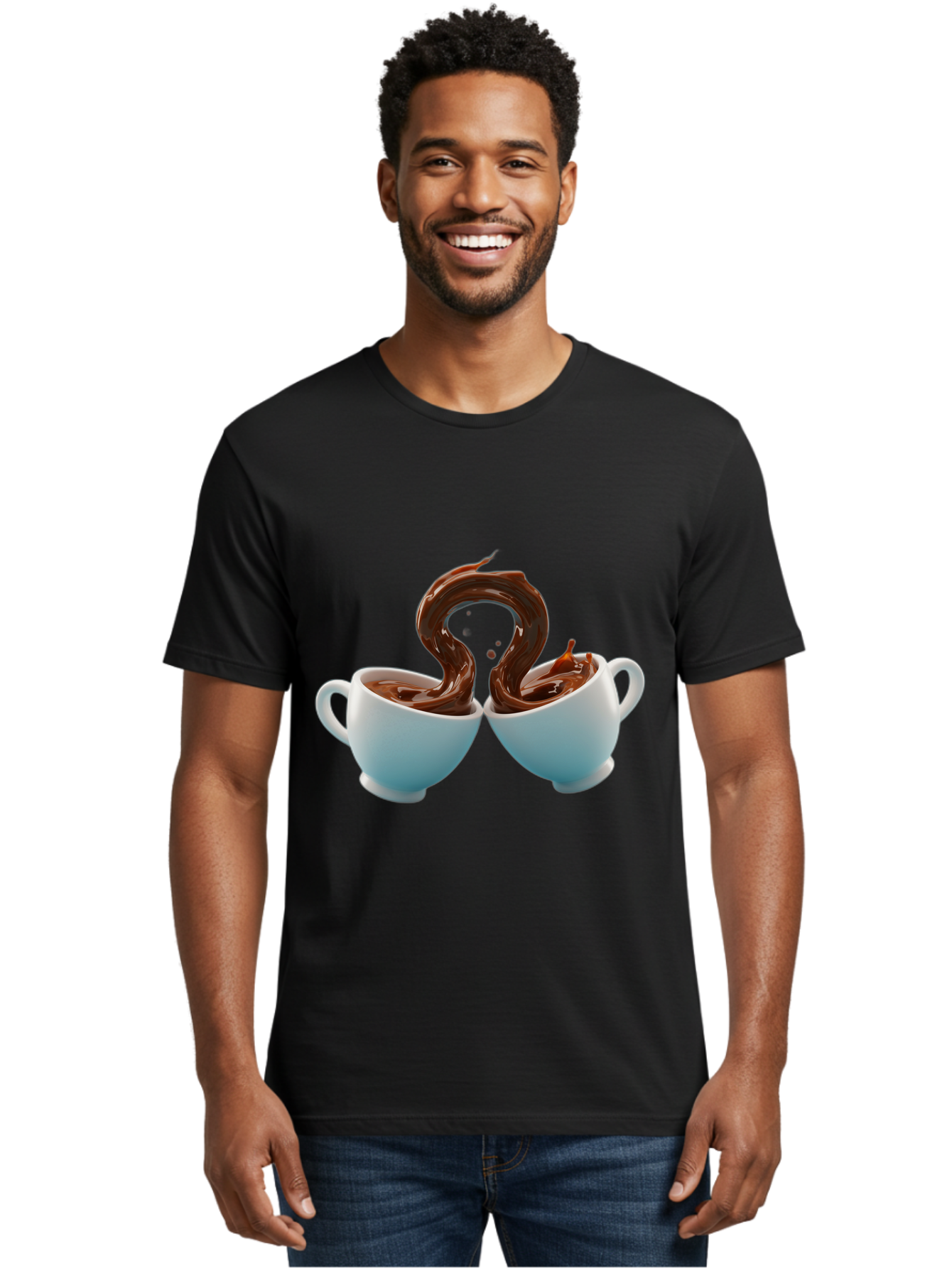 Chocolate-Cups Men'S Graphic Tee, 100% Cotton, Comfortable Casual Summer Wear, Machine Washable, Hot Chocolate, Luxury Hot Chocolate, Rich Chocolate, Flowing Chocolate, Chocolate Splash, Hot Chocolate Cups, White Cup, Delicious Hot Chocolate, Baa299