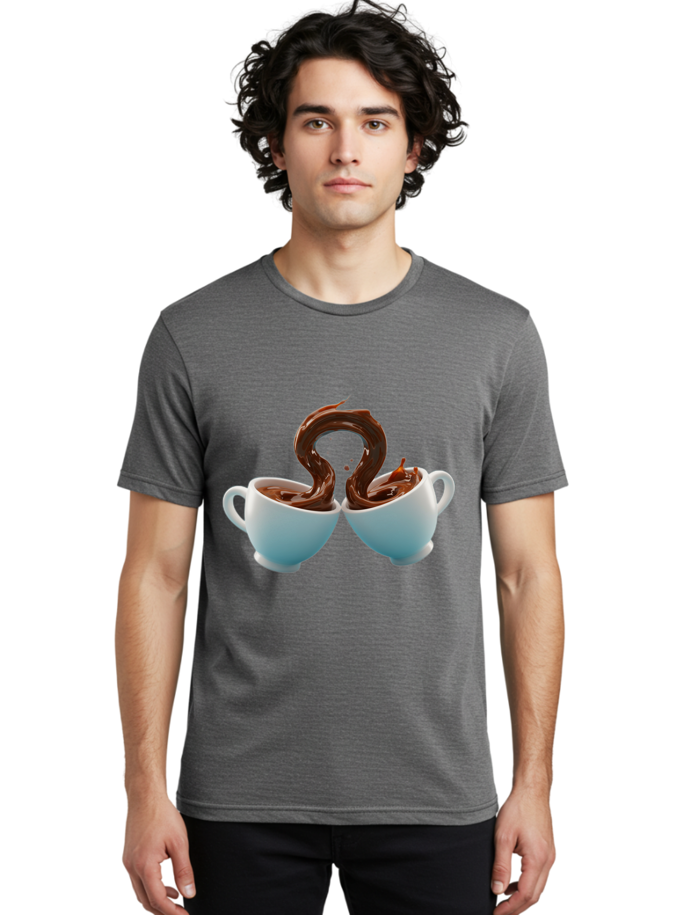 Chocolate-Cups Men'S Graphic Tee, 100% Cotton, Comfortable Casual Summer Wear, Machine Washable, Hot Chocolate, Luxury Hot Chocolate, Rich Chocolate, Flowing Chocolate, Chocolate Splash, Hot Chocolate Cups, White Cup, Delicious Hot Chocolate, Baa299