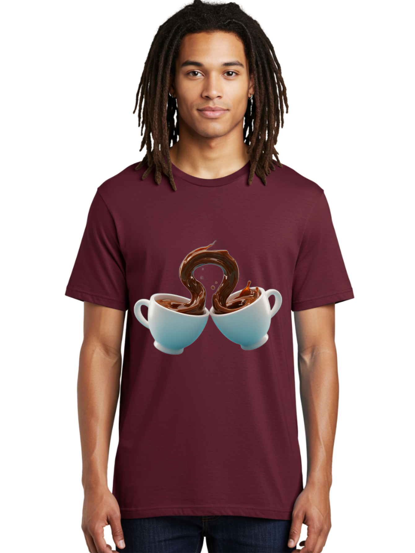 Chocolate-Cups Men'S Graphic Tee, 100% Cotton, Comfortable Casual Summer Wear, Machine Washable, Hot Chocolate, Luxury Hot Chocolate, Rich Chocolate, Flowing Chocolate, Chocolate Splash, Hot Chocolate Cups, White Cup, Delicious Hot Chocolate, Baa299