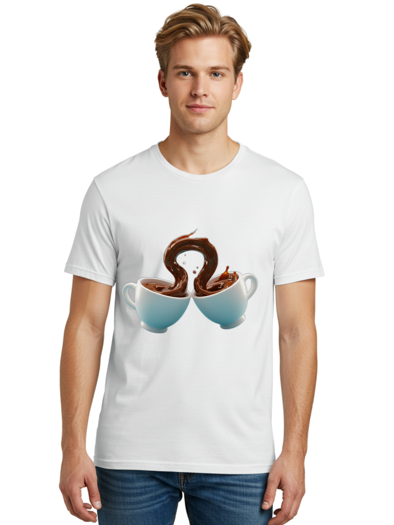 Chocolate-Cups Men'S Graphic Tee, 100% Cotton, Comfortable Casual Summer Wear, Machine Washable, Hot Chocolate, Luxury Hot Chocolate, Rich Chocolate, Flowing Chocolate, Chocolate Splash, Hot Chocolate Cups, White Cup, Delicious Hot Chocolate, Baa299