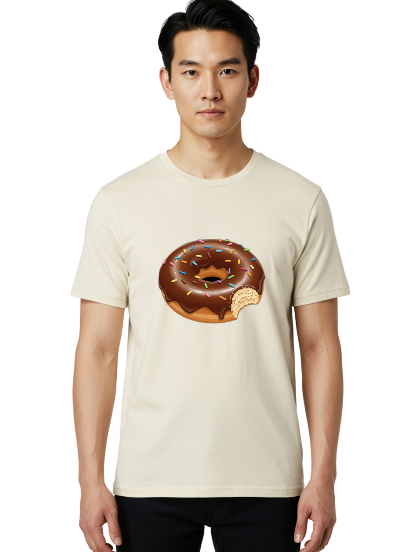 Chocolate-Donut-1 Men'S Graphic Tee, 100% Cotton, Comfortable Casual Summer Wear, Machine Washable, Chocolate Donut, Donut With Sprinkles, Bitten Donut, Sweet Treat, Dessert, Baked Goods, Colorful Sprinkles, Tasty Pastry, Delicious Donut Baa300