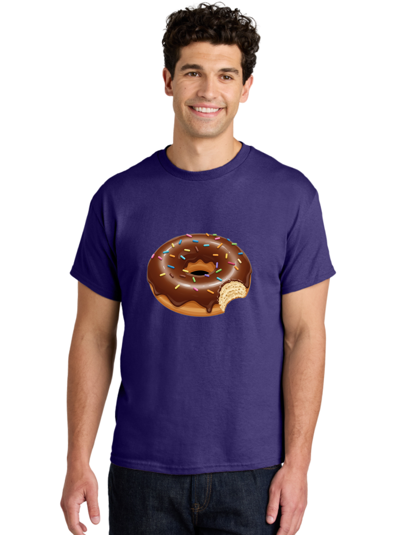 Chocolate-Donut-1 Men'S Graphic Tee, 100% Cotton, Comfortable Casual Summer Wear, Machine Washable, Chocolate Donut, Donut With Sprinkles, Bitten Donut, Sweet Treat, Dessert, Baked Goods, Colorful Sprinkles, Tasty Pastry, Delicious Donut Baa300