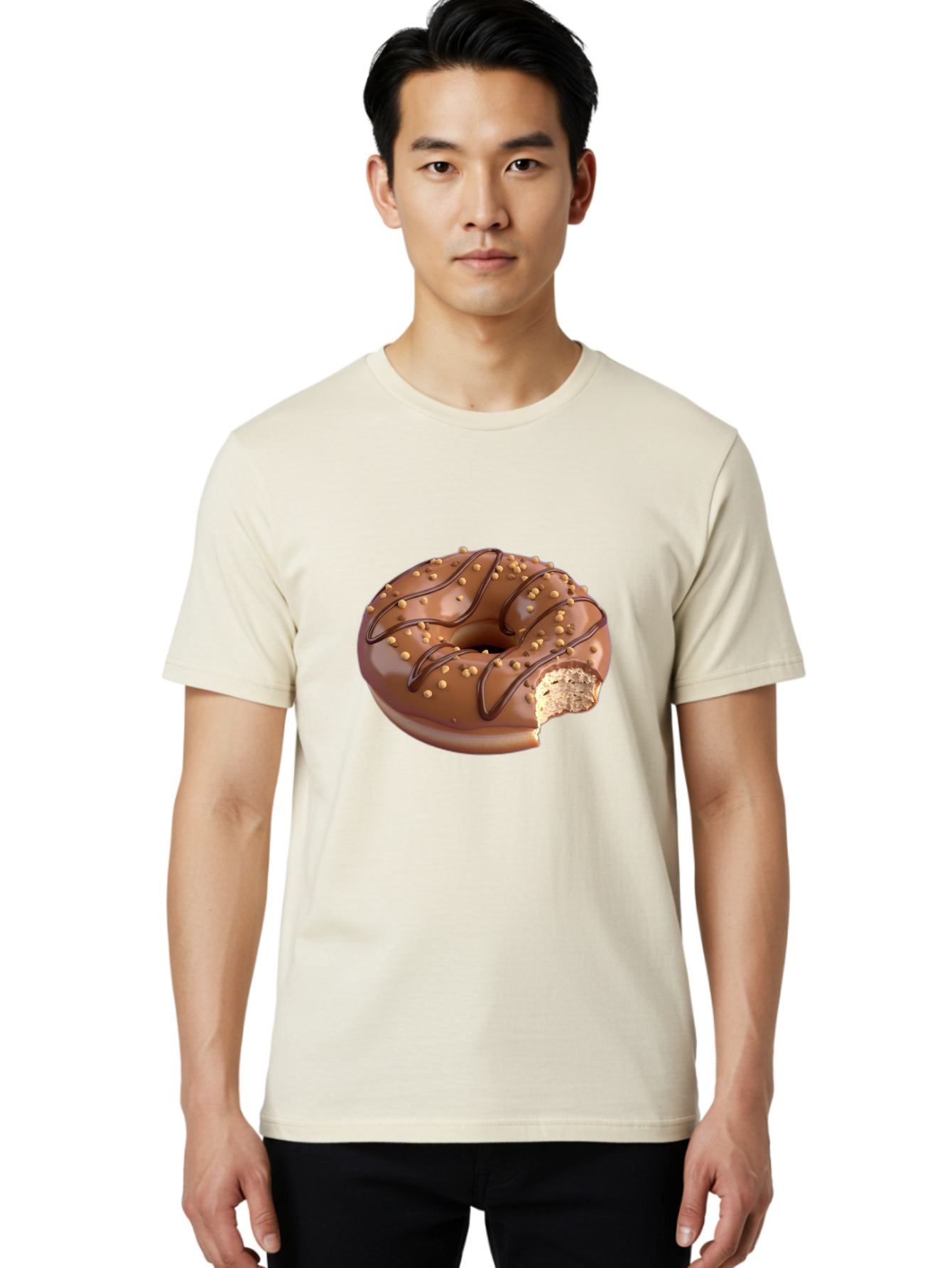Chocolate-Donut-2 Men'S Graphic Tee, 100% Cotton, Comfortable Casual Summer Wear, Machine Washable, Chocolate Donut, Chocolate Frosting, Donut With Nuts, Chocolate Glaze, Donut With Sprinkles, Sweet Treat, Baked Goods, Doughnut Delight, Baa301