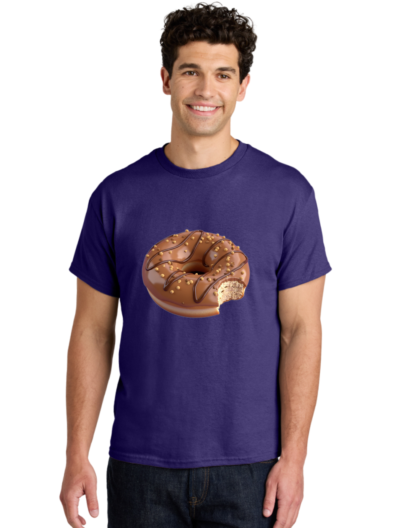 Chocolate-Donut-2 Men'S Graphic Tee, 100% Cotton, Comfortable Casual Summer Wear, Machine Washable, Chocolate Donut, Chocolate Frosting, Donut With Nuts, Chocolate Glaze, Donut With Sprinkles, Sweet Treat, Baked Goods, Doughnut Delight, Baa301