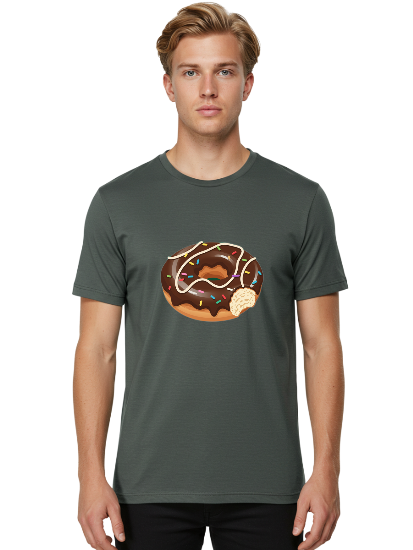 Chocolate-Donut-3 Men'S Graphic Tee, 100% Cotton, Comfortable Casual Summer Wear, Machine Washable, Chocolate Donut With Sprinkles, Sweet Treats, Donut Glaze, Colorful Sprinkles, White Icing, Tasty Desserts, Sweet Tooth, Delicious Donuts, Baa302