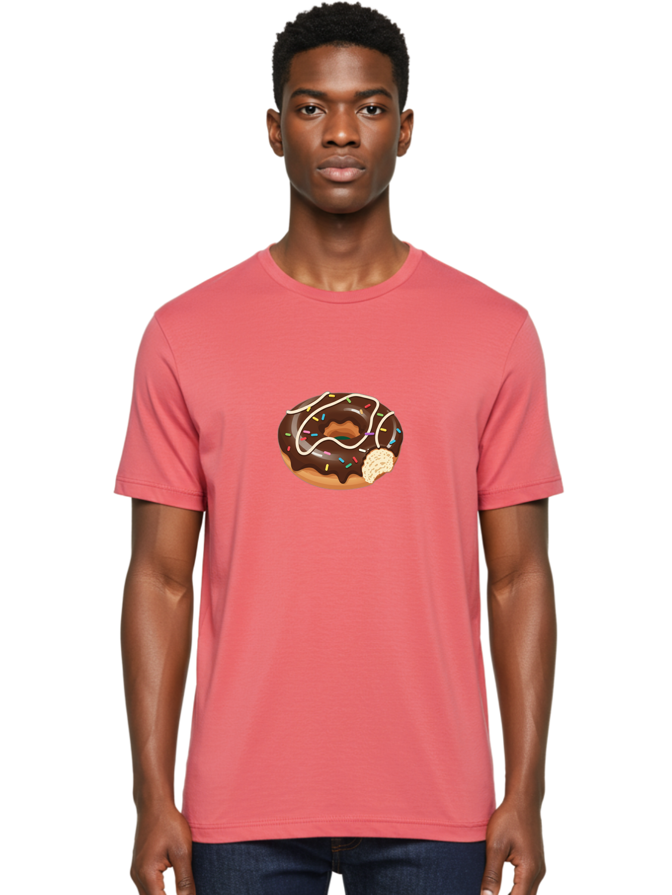 Chocolate-Donut-3 Men'S Graphic Tee, 100% Cotton, Comfortable Casual Summer Wear, Machine Washable, Chocolate Donut With Sprinkles, Sweet Treats, Donut Glaze, Colorful Sprinkles, White Icing, Tasty Desserts, Sweet Tooth, Delicious Donuts, Baa302