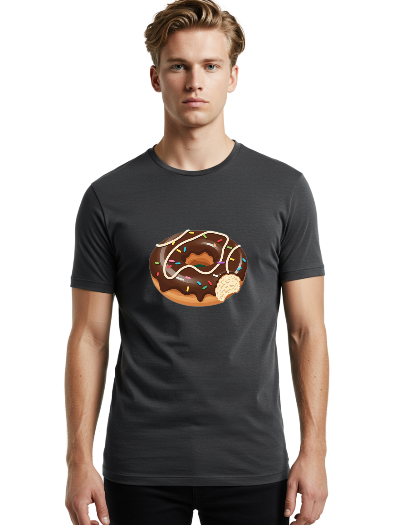 Chocolate-Donut-3 Men'S Graphic Tee, 100% Cotton, Comfortable Casual Summer Wear, Machine Washable, Chocolate Donut With Sprinkles, Sweet Treats, Donut Glaze, Colorful Sprinkles, White Icing, Tasty Desserts, Sweet Tooth, Delicious Donuts, Baa302