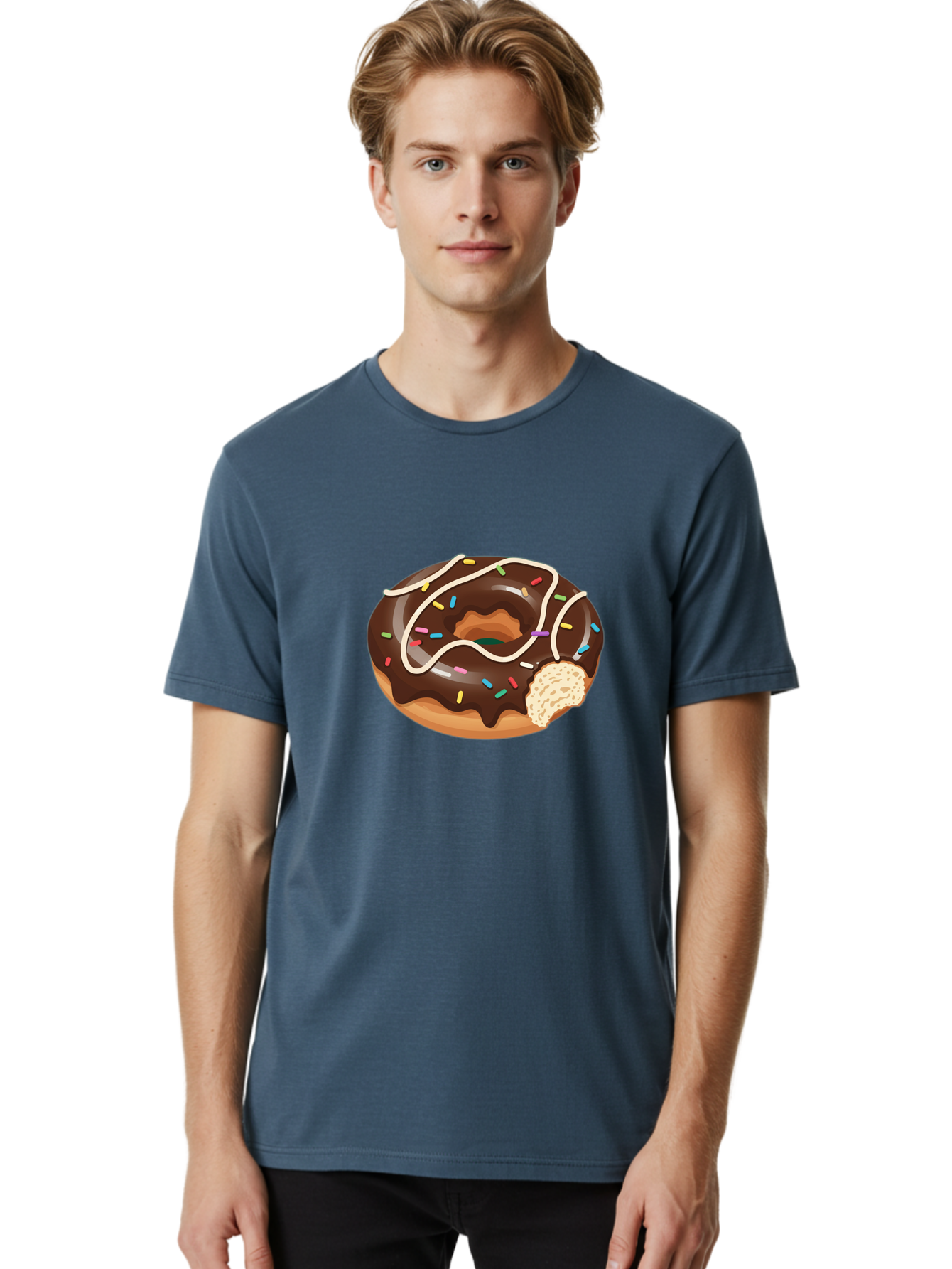 Chocolate-Donut-3 Men'S Graphic Tee, 100% Cotton, Comfortable Casual Summer Wear, Machine Washable, Chocolate Donut With Sprinkles, Sweet Treats, Donut Glaze, Colorful Sprinkles, White Icing, Tasty Desserts, Sweet Tooth, Delicious Donuts, Baa302