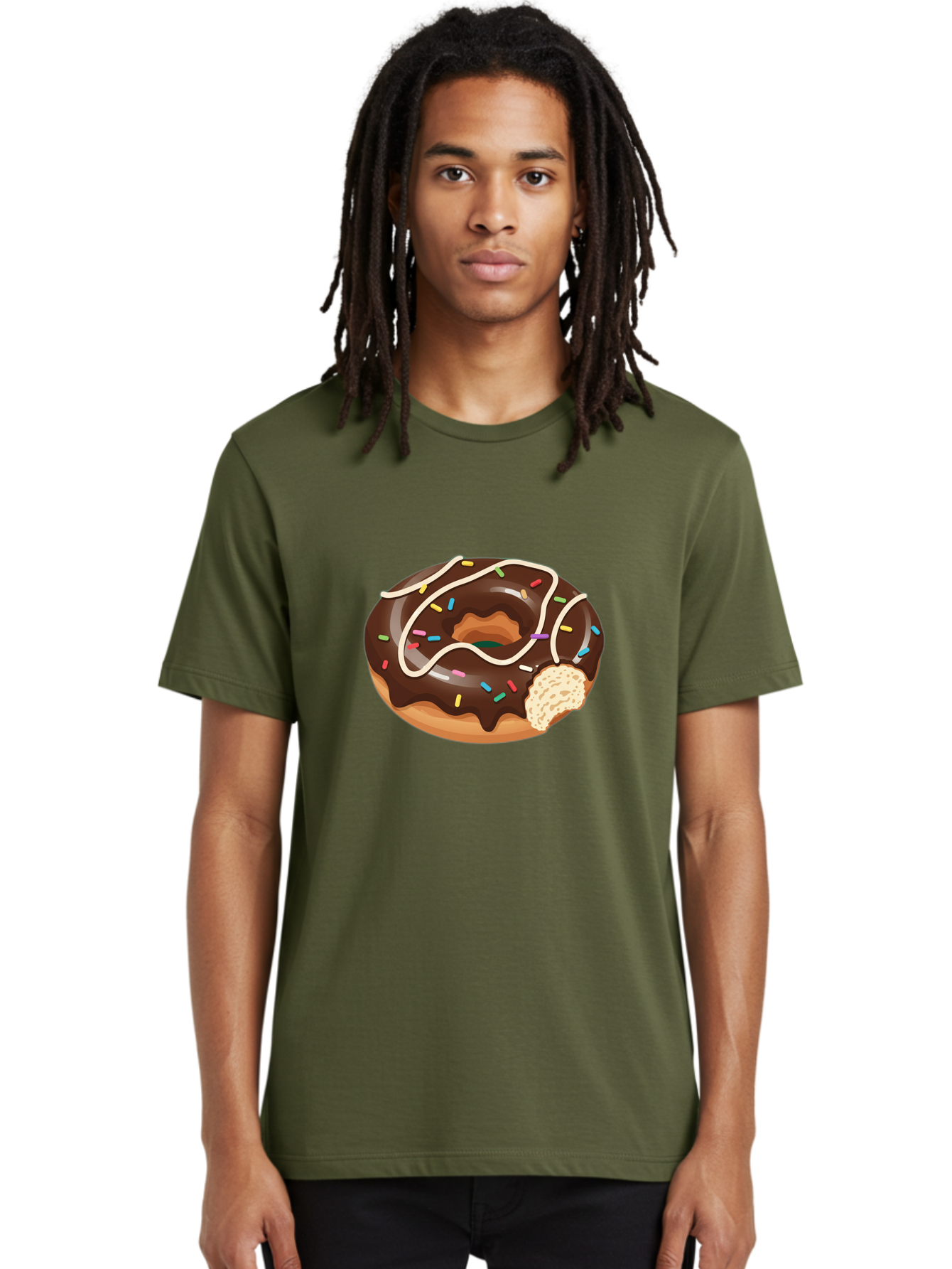Chocolate-Donut-3 Men'S Graphic Tee, 100% Cotton, Comfortable Casual Summer Wear, Machine Washable, Chocolate Donut With Sprinkles, Sweet Treats, Donut Glaze, Colorful Sprinkles, White Icing, Tasty Desserts, Sweet Tooth, Delicious Donuts, Baa302