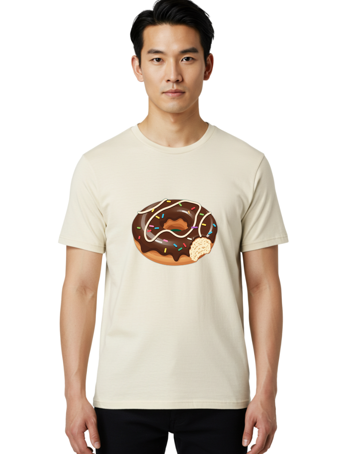 Chocolate-Donut-3 Men'S Graphic Tee, 100% Cotton, Comfortable Casual Summer Wear, Machine Washable, Chocolate Donut With Sprinkles, Sweet Treats, Donut Glaze, Colorful Sprinkles, White Icing, Tasty Desserts, Sweet Tooth, Delicious Donuts, Baa302