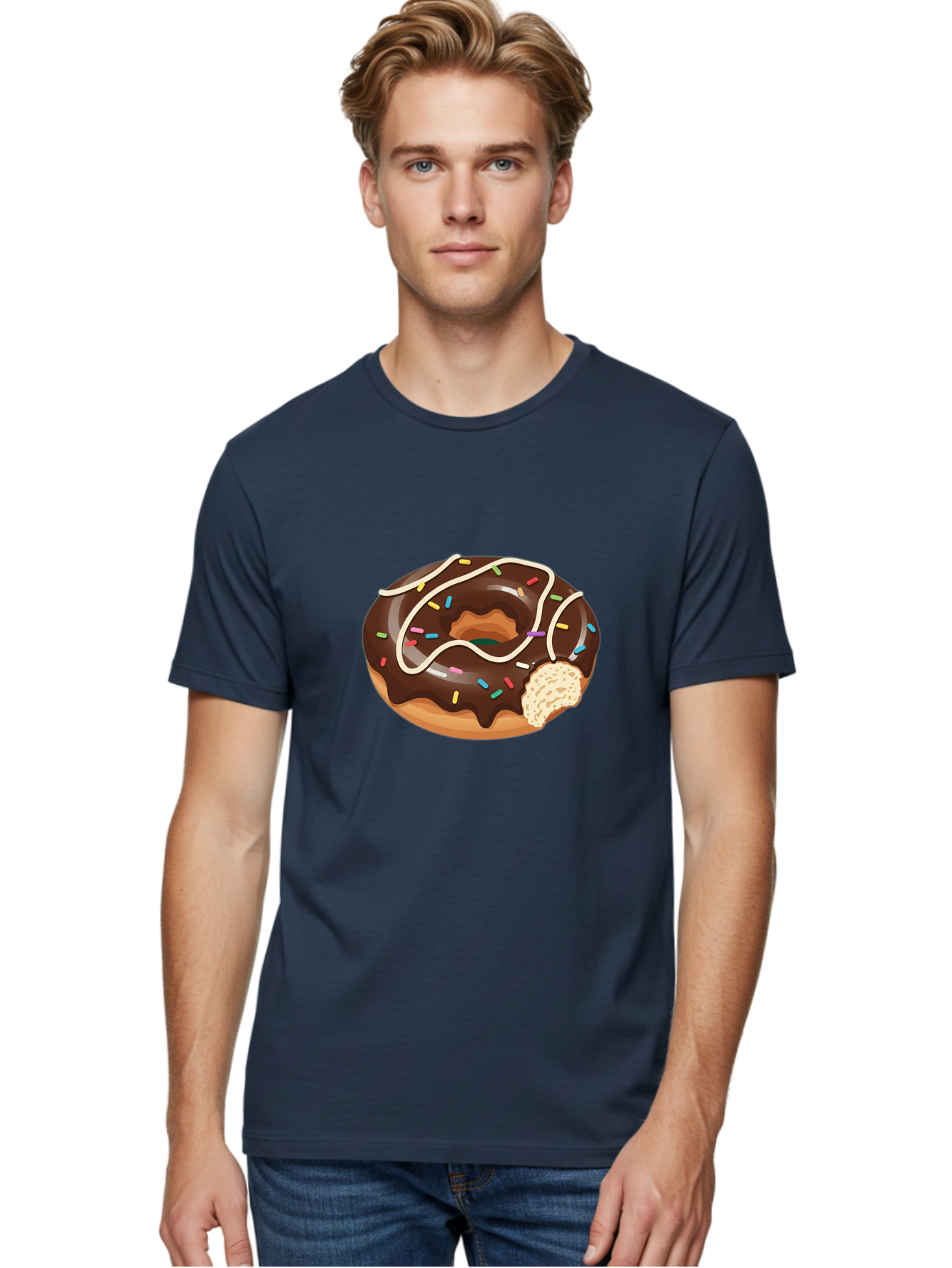 Chocolate-Donut-3 Men'S Graphic Tee, 100% Cotton, Comfortable Casual Summer Wear, Machine Washable, Chocolate Donut With Sprinkles, Sweet Treats, Donut Glaze, Colorful Sprinkles, White Icing, Tasty Desserts, Sweet Tooth, Delicious Donuts, Baa302