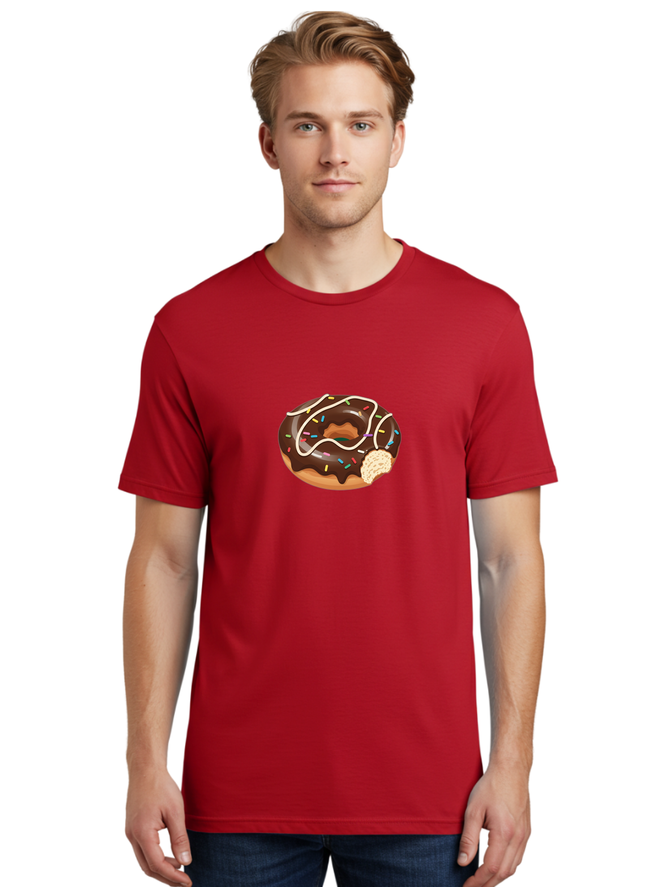 Chocolate-Donut-3 Men'S Graphic Tee, 100% Cotton, Comfortable Casual Summer Wear, Machine Washable, Chocolate Donut With Sprinkles, Sweet Treats, Donut Glaze, Colorful Sprinkles, White Icing, Tasty Desserts, Sweet Tooth, Delicious Donuts, Baa302