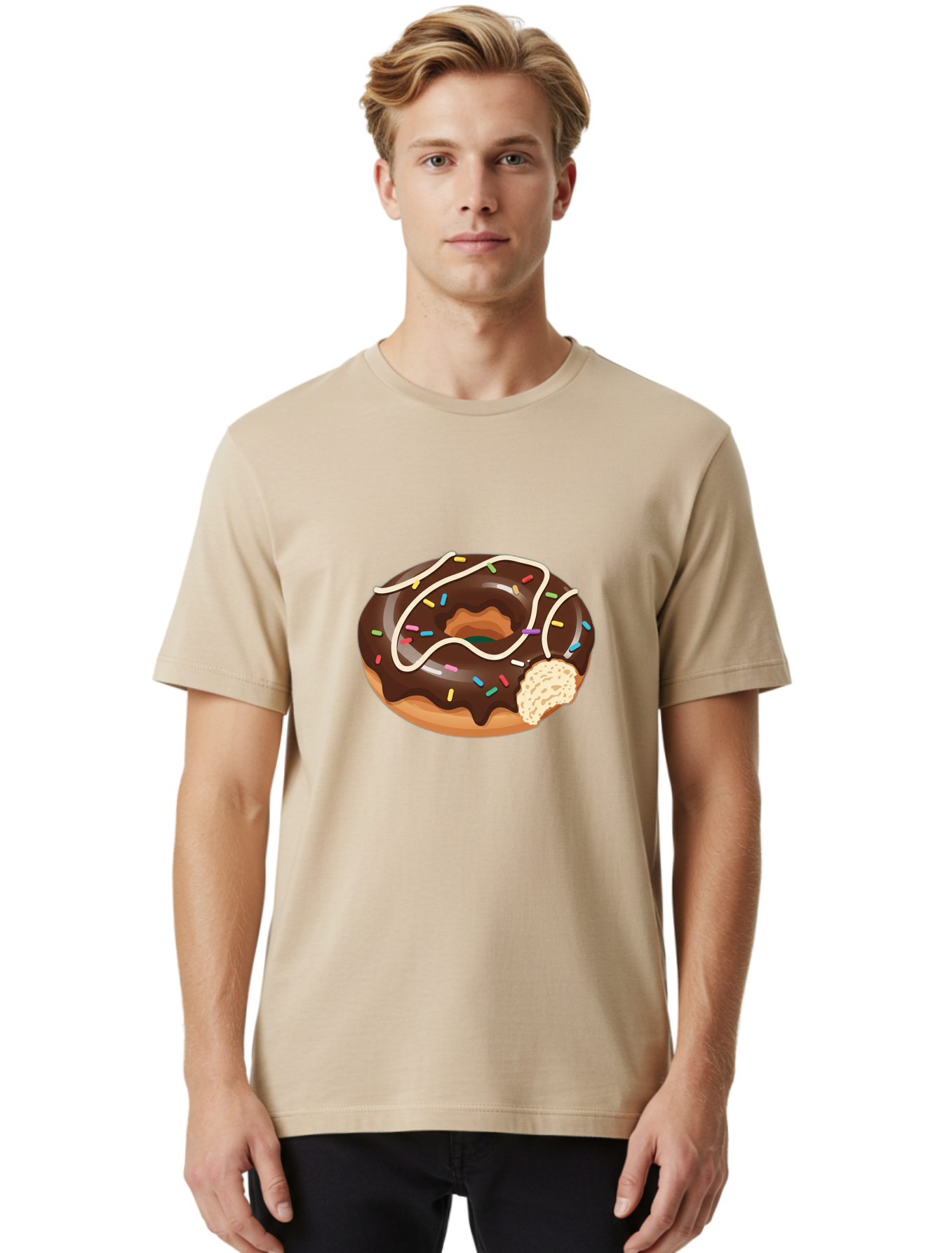 Chocolate-Donut-3 Men'S Graphic Tee, 100% Cotton, Comfortable Casual Summer Wear, Machine Washable, Chocolate Donut With Sprinkles, Sweet Treats, Donut Glaze, Colorful Sprinkles, White Icing, Tasty Desserts, Sweet Tooth, Delicious Donuts, Baa302
