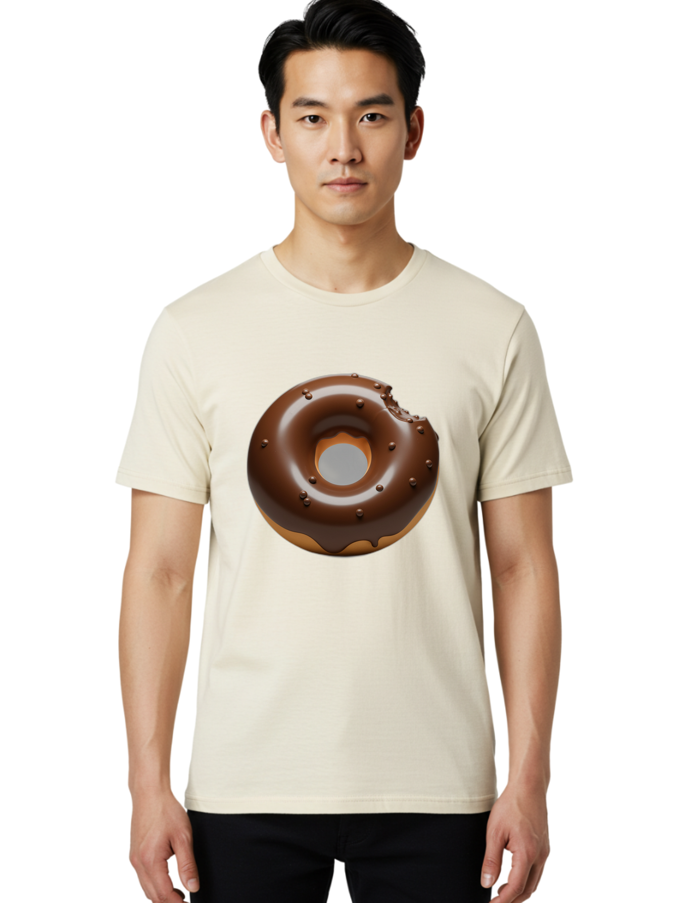 Chocolate-Donut-4 Men'S Graphic Tee, 100% Cotton, Comfortable Casual Summer Wear, Machine Washable, Chocolate Donut, Chocolate Frosting, Chocolate Sprinkles, Donut With Bite Taken, Sweet Treat, Dessert, Indulgent Snack, Tasty Pastry Baa303