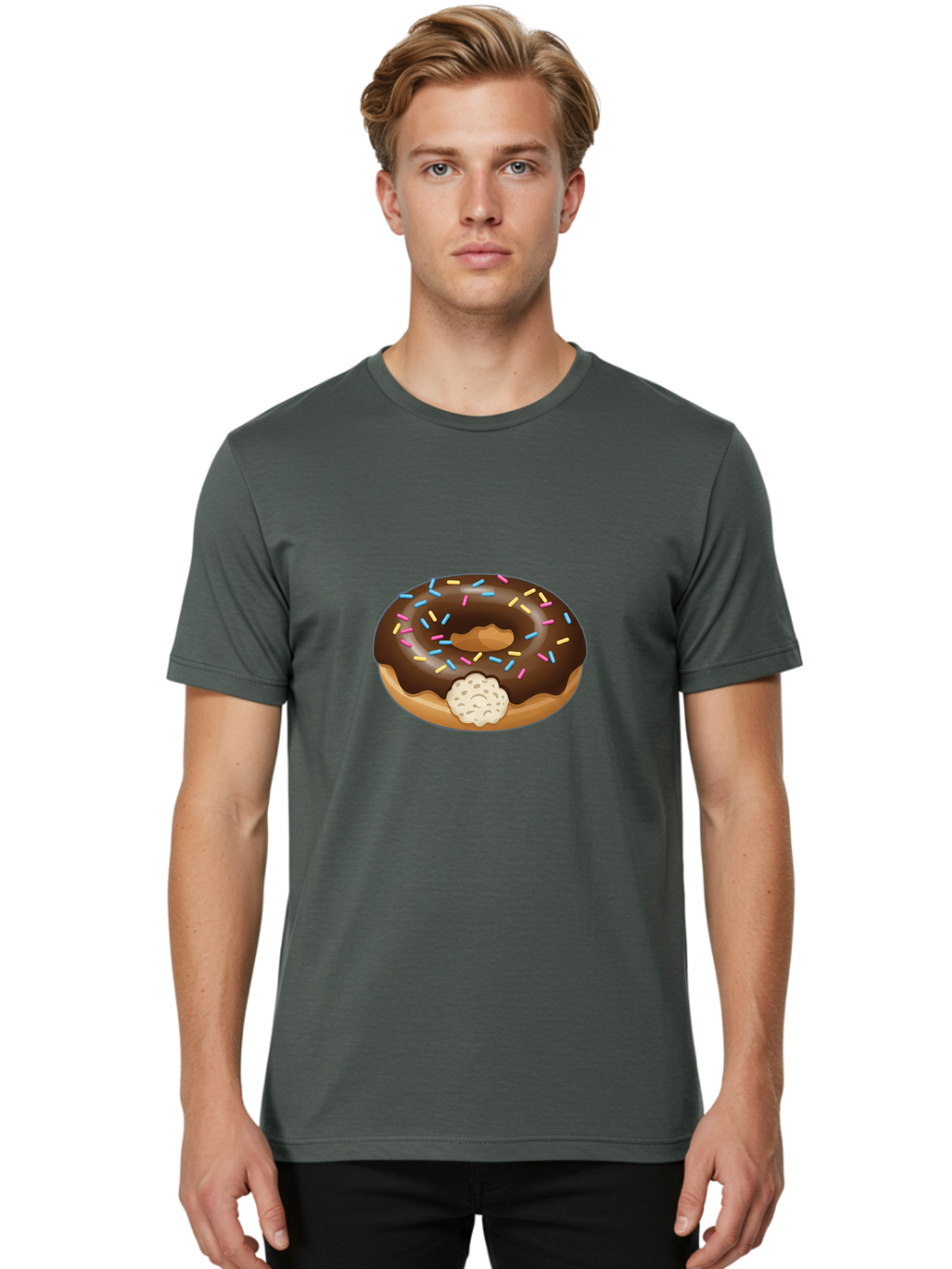 Chocolate-Donut-6 Men'S Graphic Tee, 100% Cotton, Comfortable Casual Summer Wear, Machine Washable, Chocolate Donut, Donut With Sprinkles, Sweet Treat, Baked Goods, Colorful Sprinkles, Chocolate Frosting, Donut With Filling Baa305