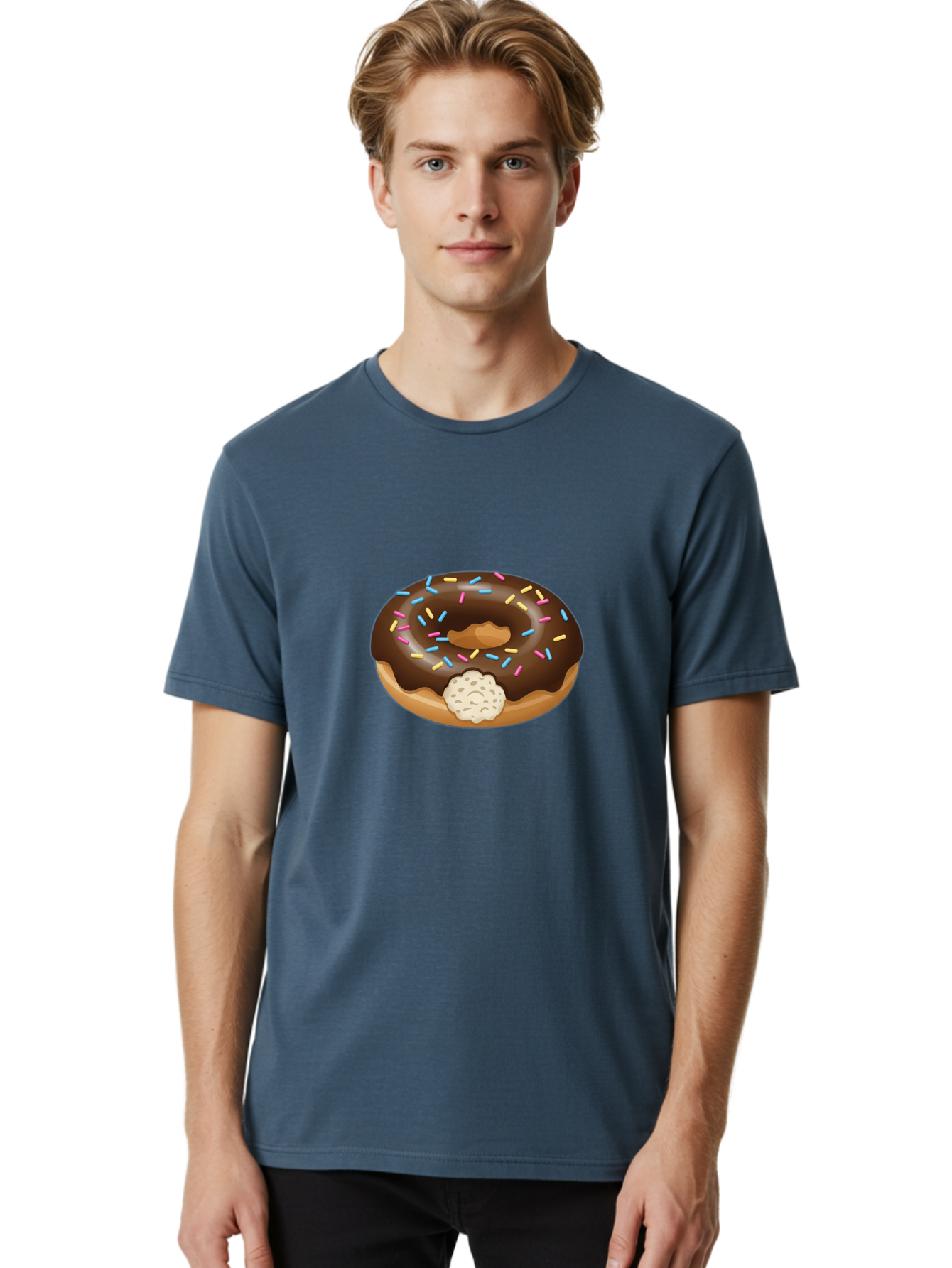 Chocolate-Donut-6 Men'S Graphic Tee, 100% Cotton, Comfortable Casual Summer Wear, Machine Washable, Chocolate Donut, Donut With Sprinkles, Sweet Treat, Baked Goods, Colorful Sprinkles, Chocolate Frosting, Donut With Filling Baa305
