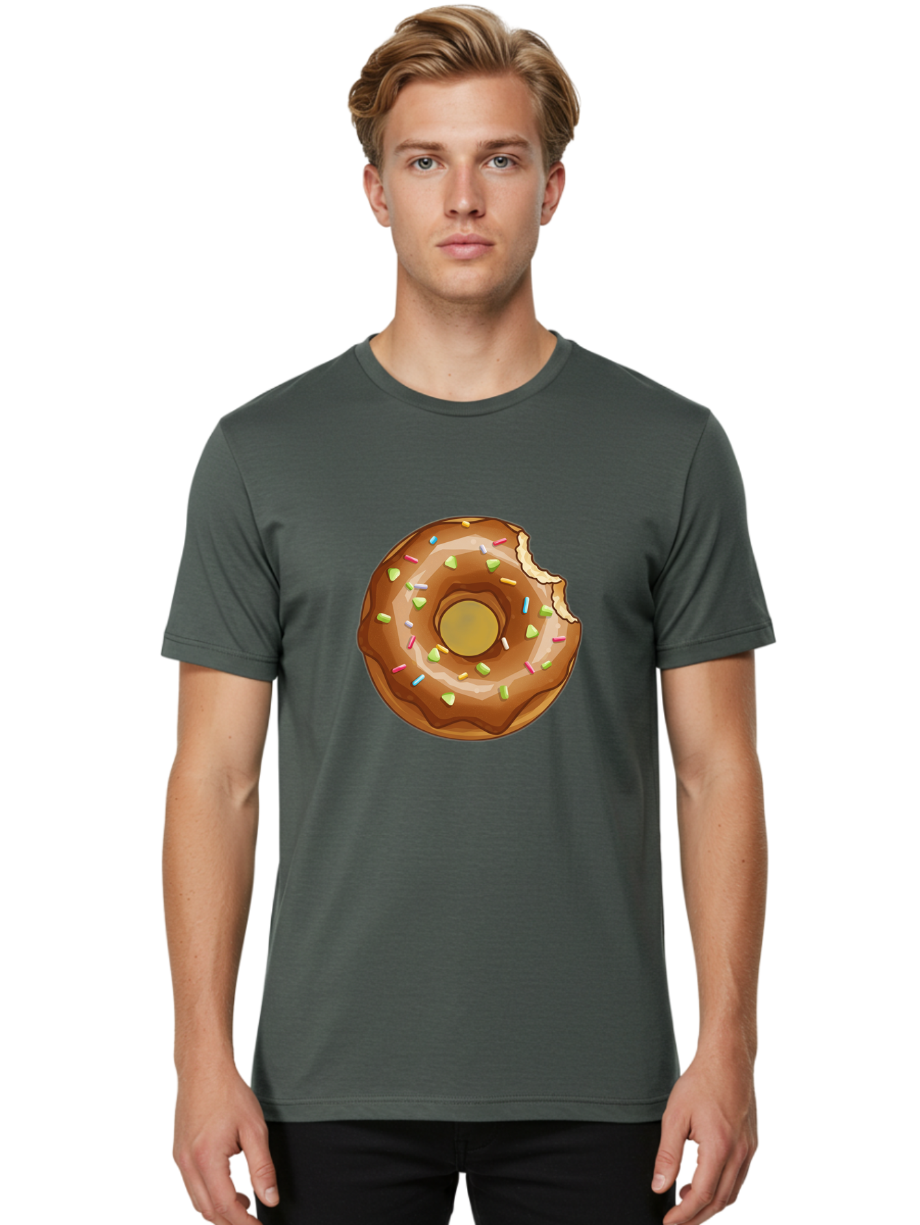 Chocolate-Donut-7 Men'S Graphic Tee, 100% Cotton, Comfortable Casual Summer Wear, Machine Washable, Chocolate Donut, Donut With Sprinkles, Bitten Donut, Glazed Donut, Colorful Sprinkles, Sweet Treats, Baked Goods, Donut Illustration, Baa306
