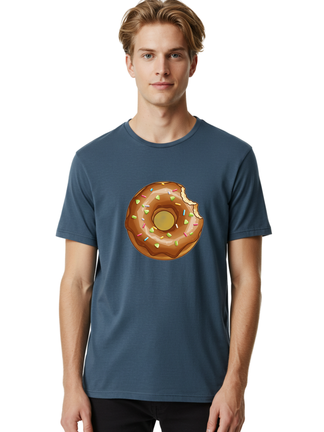 Chocolate-Donut-7 Men'S Graphic Tee, 100% Cotton, Comfortable Casual Summer Wear, Machine Washable, Chocolate Donut, Donut With Sprinkles, Bitten Donut, Glazed Donut, Colorful Sprinkles, Sweet Treats, Baked Goods, Donut Illustration, Baa306