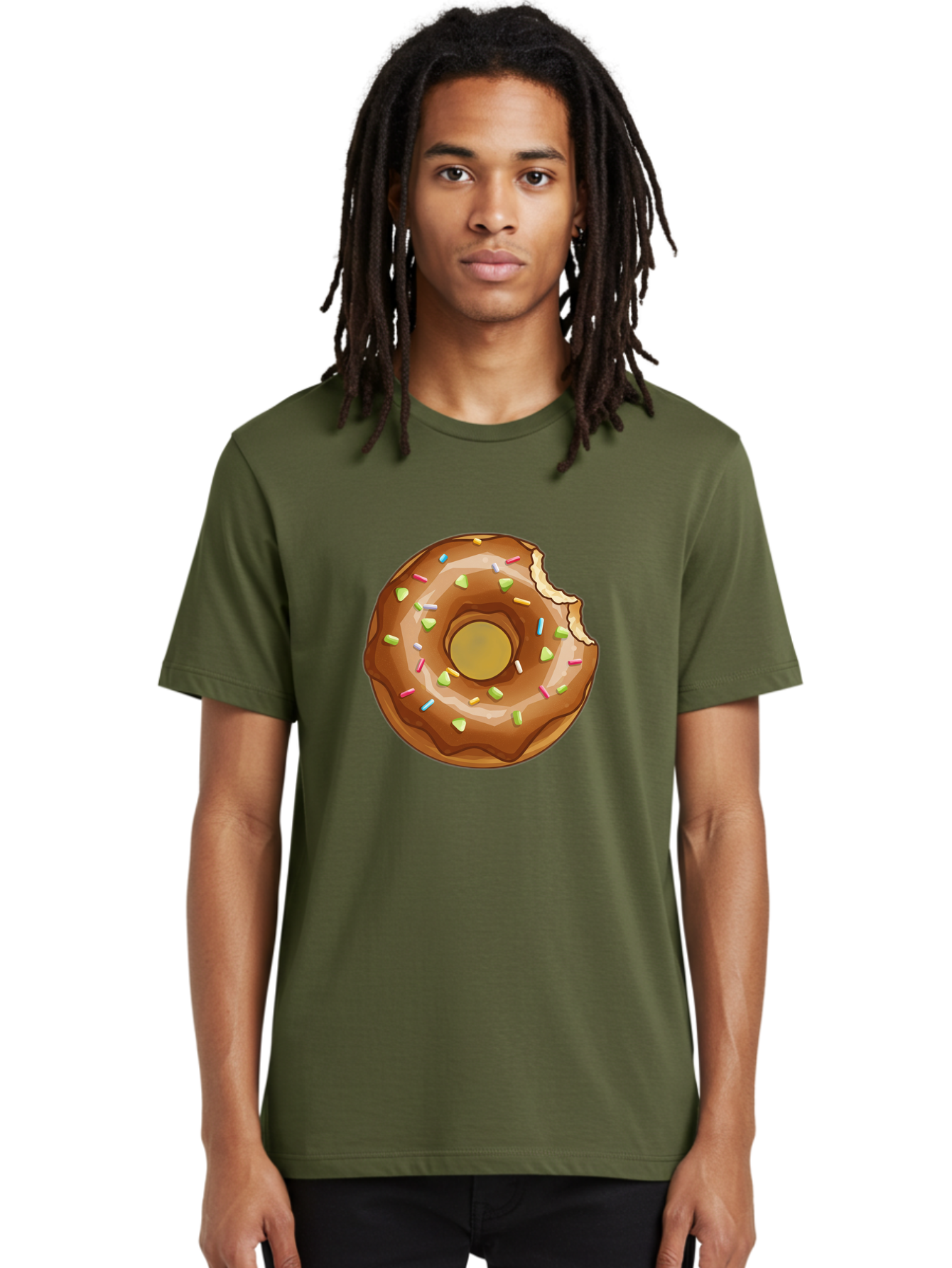 Chocolate-Donut-7 Men'S Graphic Tee, 100% Cotton, Comfortable Casual Summer Wear, Machine Washable, Chocolate Donut, Donut With Sprinkles, Bitten Donut, Glazed Donut, Colorful Sprinkles, Sweet Treats, Baked Goods, Donut Illustration, Baa306