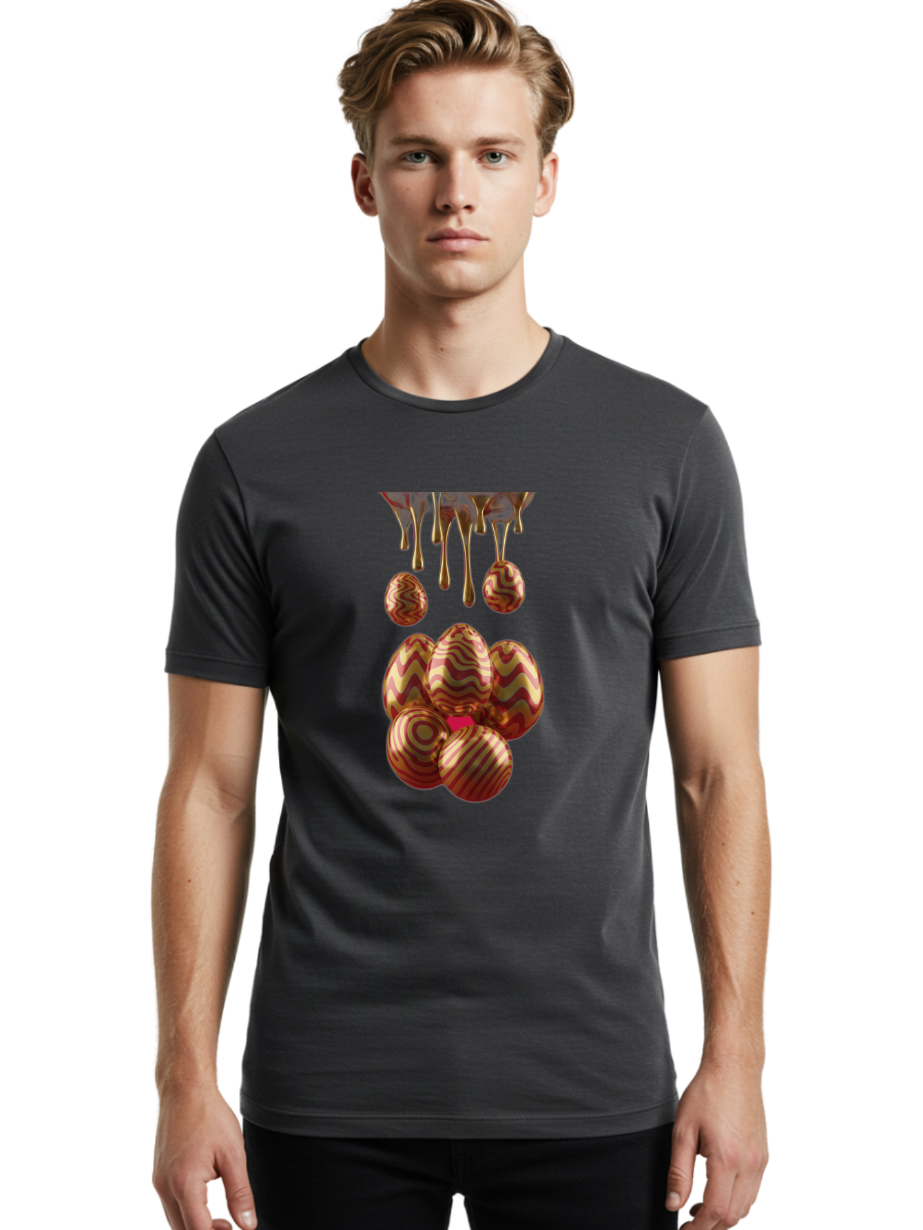 Chocolate-Easter-Eggs Men'S Graphic Tee, 100% Cotton, Comfortable Casual Summer Wear, Machine Washable, Chocolate Covered Eggs, Patterned Eggs, Dripping Chocolate, Decadent Treats, Sweet Indulgence, Rich Desserts, Chocolate Lovers, Sweet Tooth Baa309