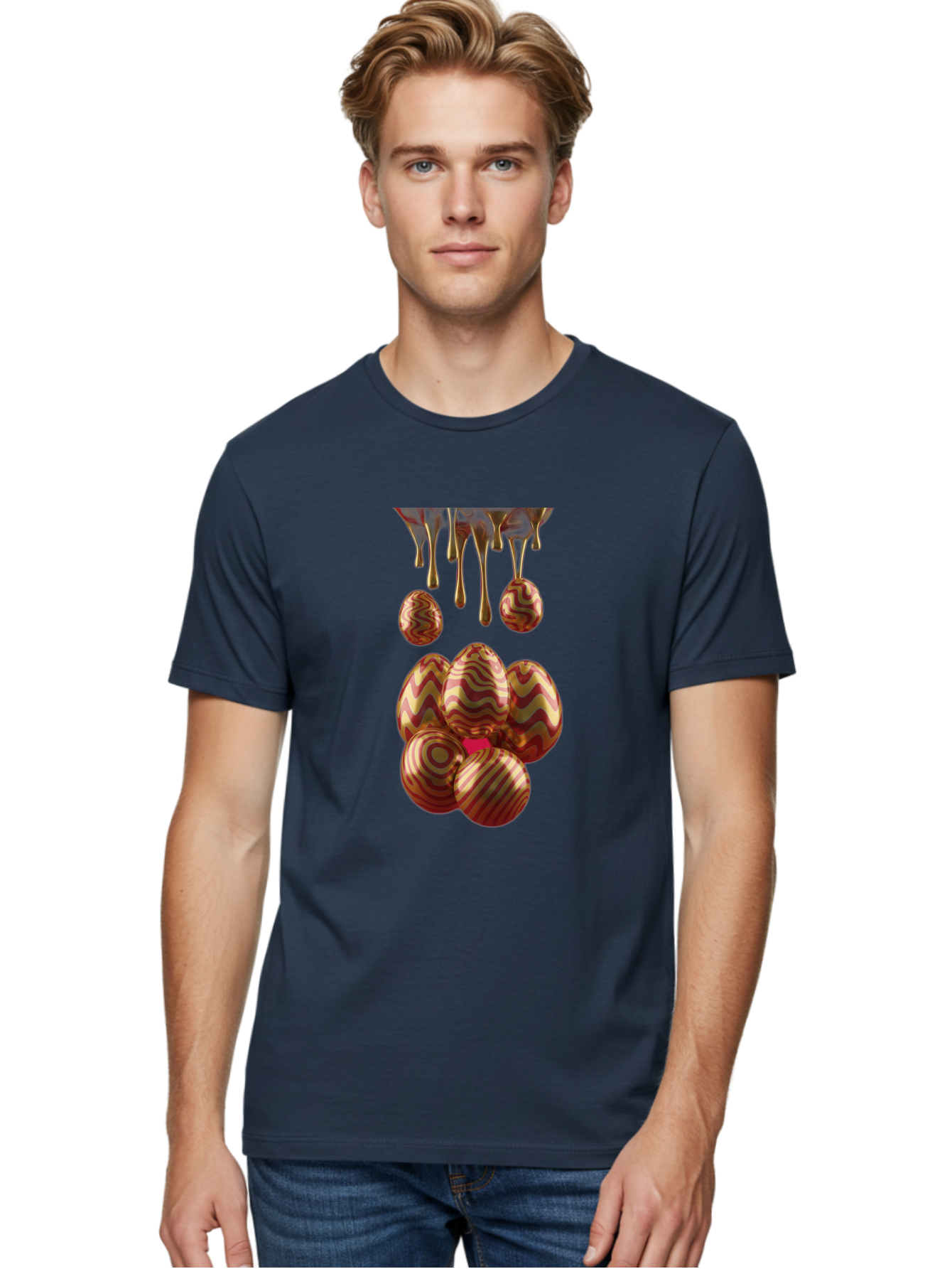 Chocolate-Easter-Eggs Men'S Graphic Tee, 100% Cotton, Comfortable Casual Summer Wear, Machine Washable, Chocolate Covered Eggs, Patterned Eggs, Dripping Chocolate, Decadent Treats, Sweet Indulgence, Rich Desserts, Chocolate Lovers, Sweet Tooth Baa309