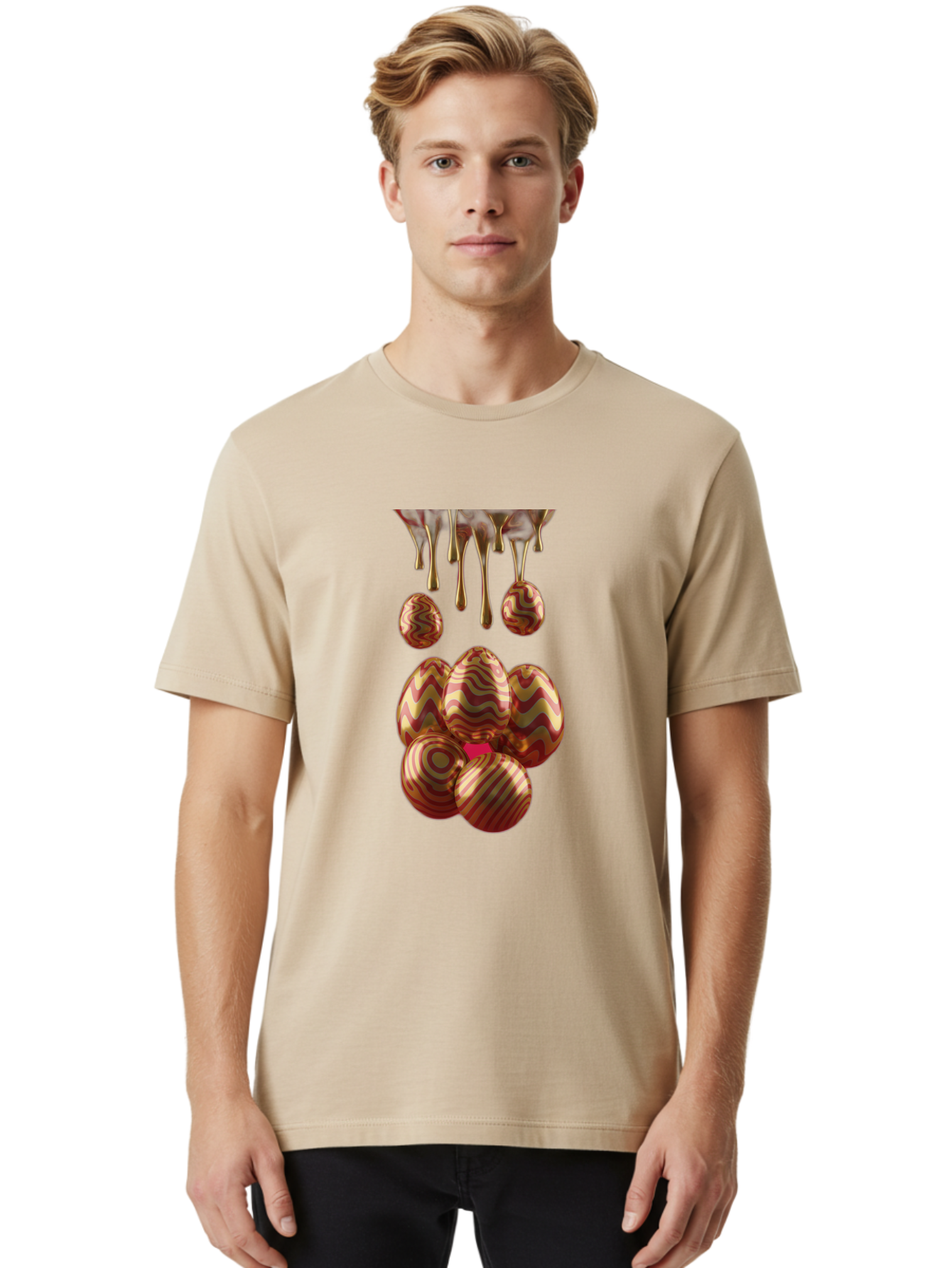 Chocolate-Easter-Eggs Men'S Graphic Tee, 100% Cotton, Comfortable Casual Summer Wear, Machine Washable, Chocolate Covered Eggs, Patterned Eggs, Dripping Chocolate, Decadent Treats, Sweet Indulgence, Rich Desserts, Chocolate Lovers, Sweet Tooth Baa309